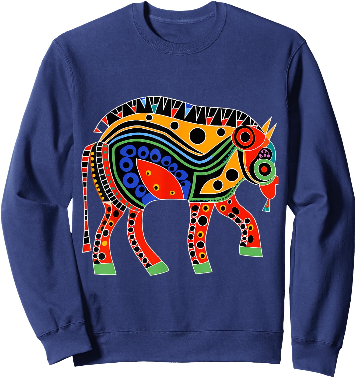 Native American Bison Pacific Northwest Coast Art Style Sweatshirt - Sweatshirt | Navy