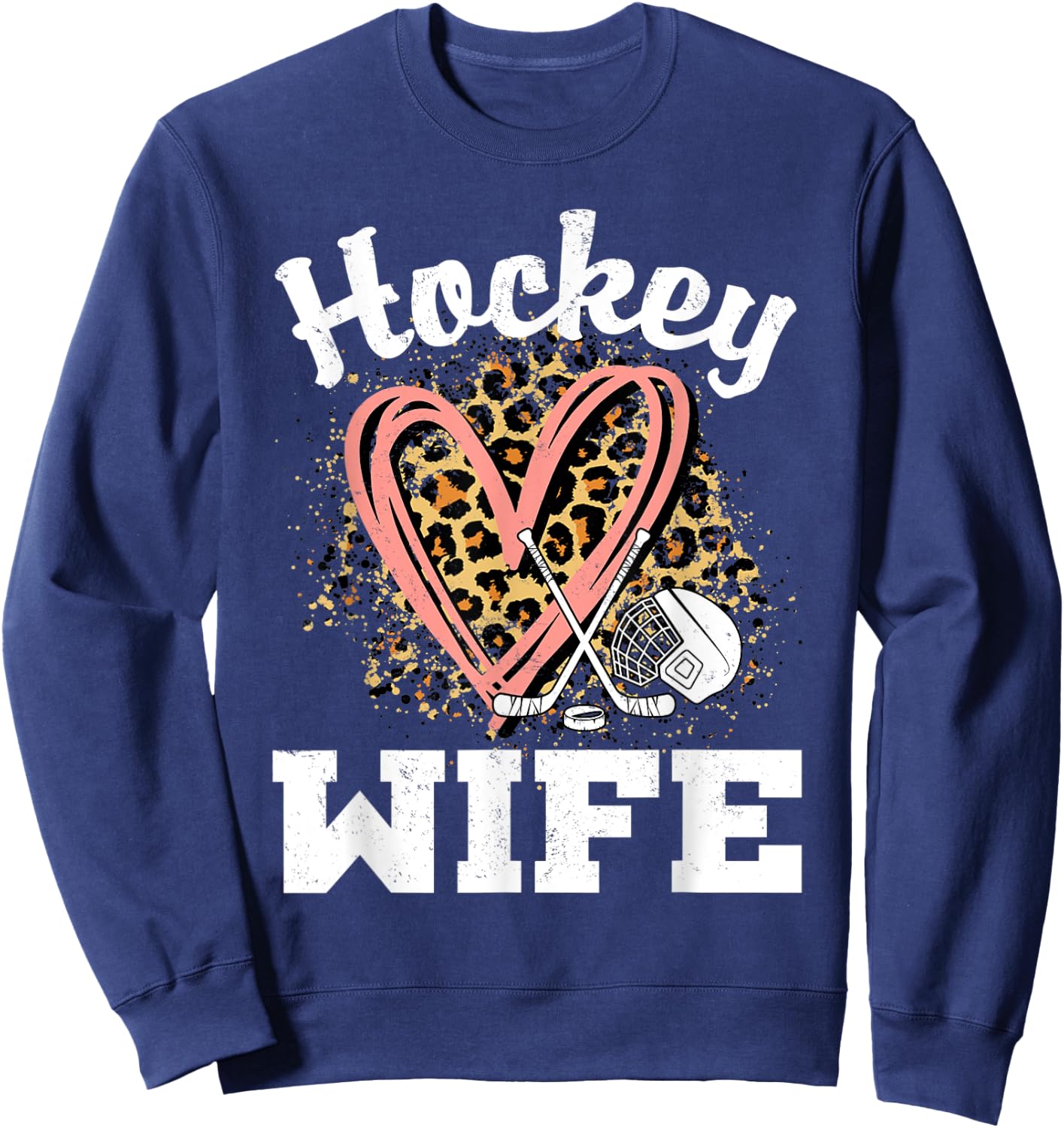 Hockey Wife Leopard Heart Ice Hockey Sweatshirt - Sweatshirt | Navy