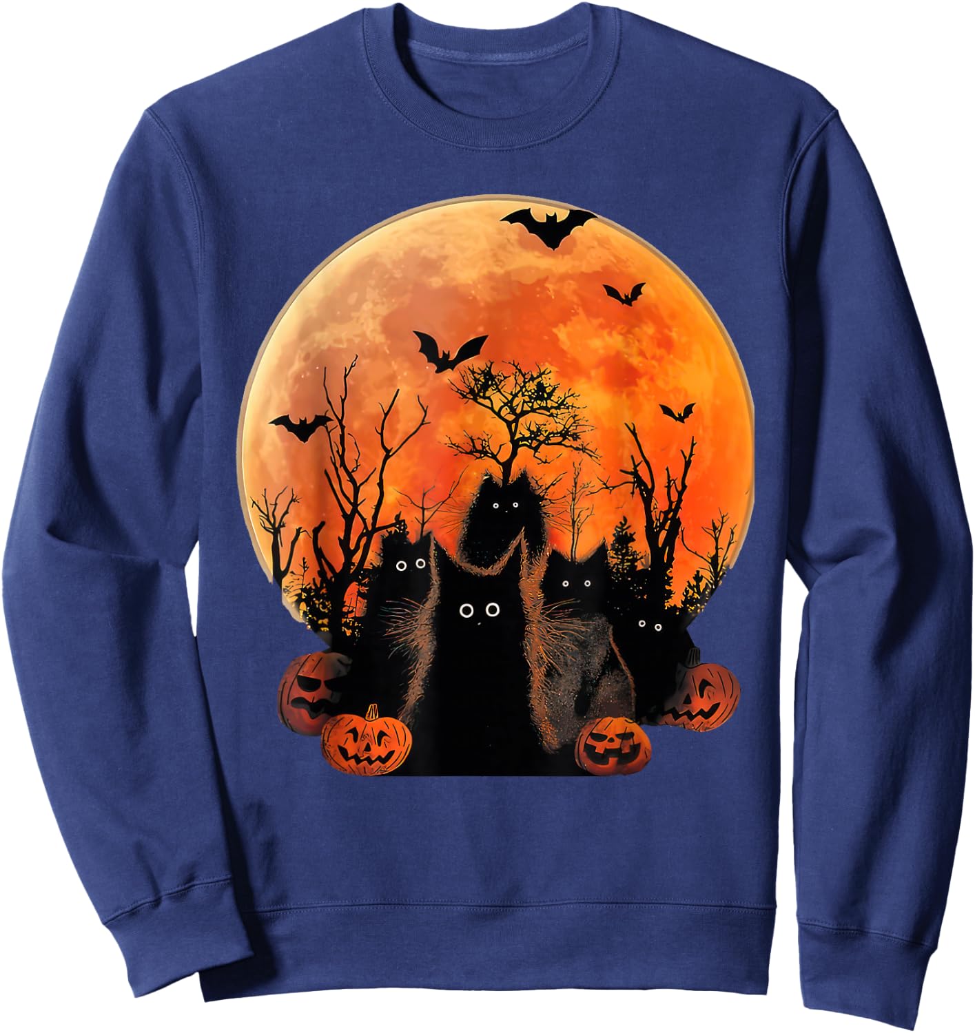 Black Cats Full Moon Funny Animal Pet Lover Halloween Sweatshirt - Sweatshirt | Navy