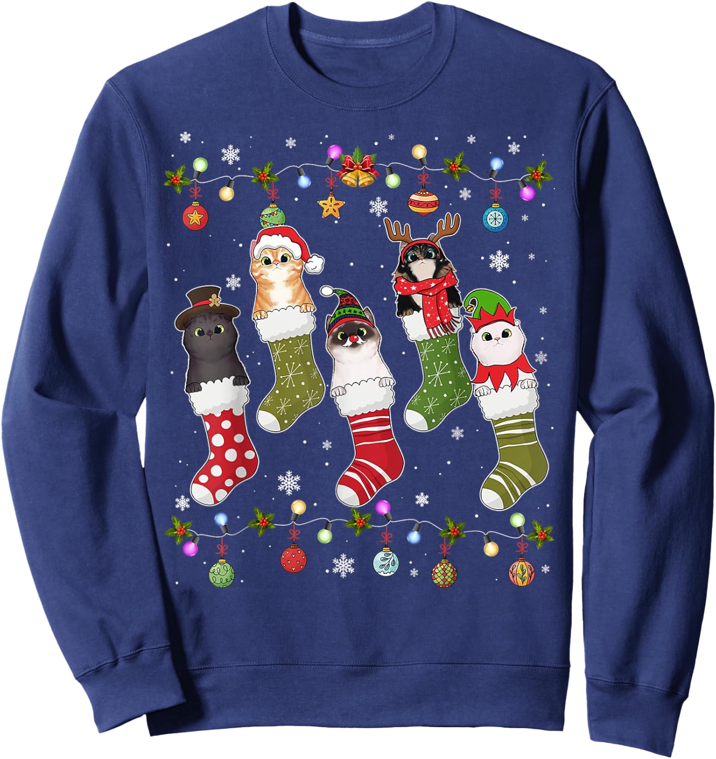 Meow-ry Christmas Funny Cat Pajama for the Whole Family Xmas Women Kids Sweatshirt - Sweatshirt | Navy
