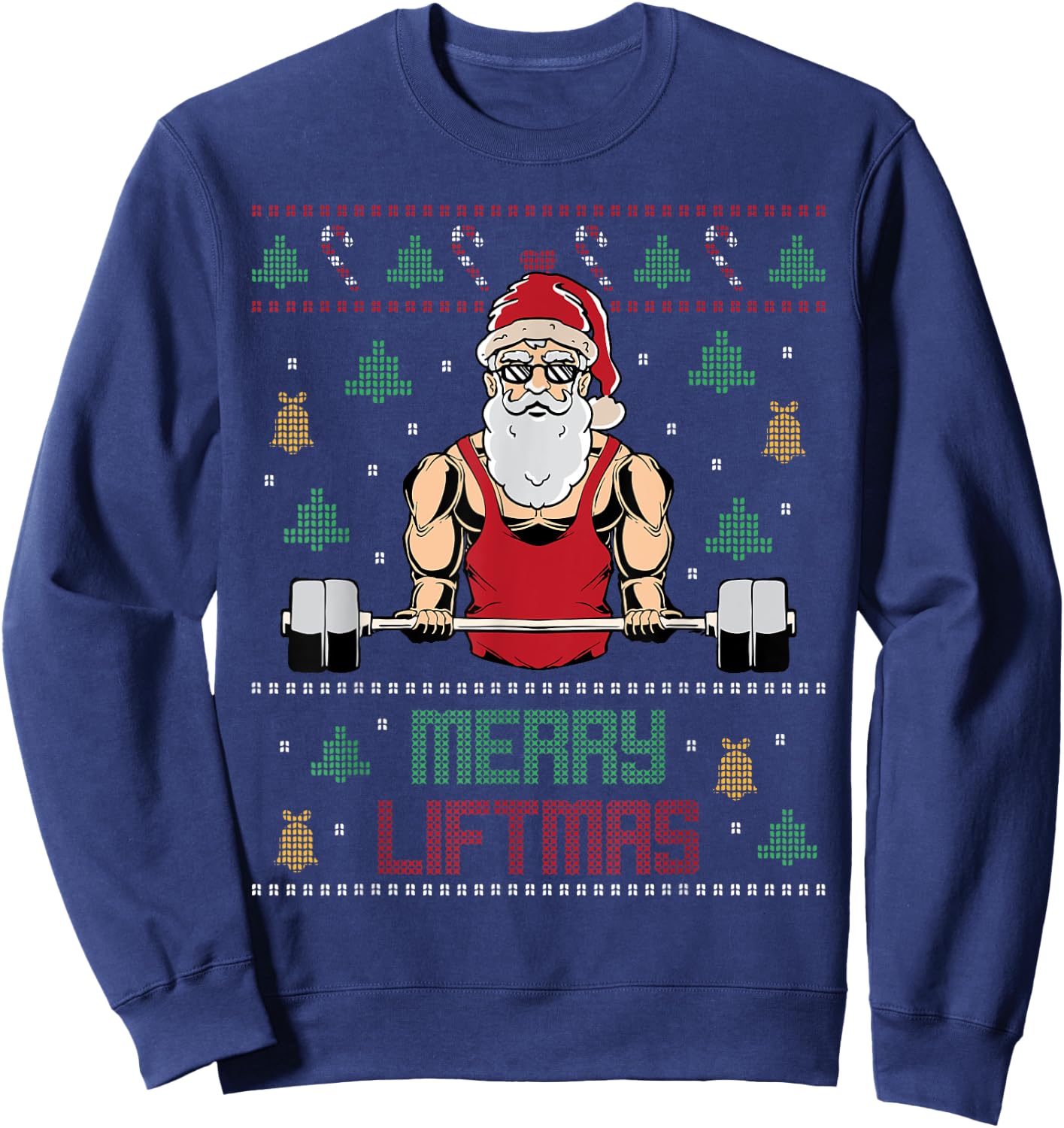 Merry Liftmas Ugly Christmas Sweater Weightlifting Gym Santa Sweatshirt - Sweatshirt | Navy