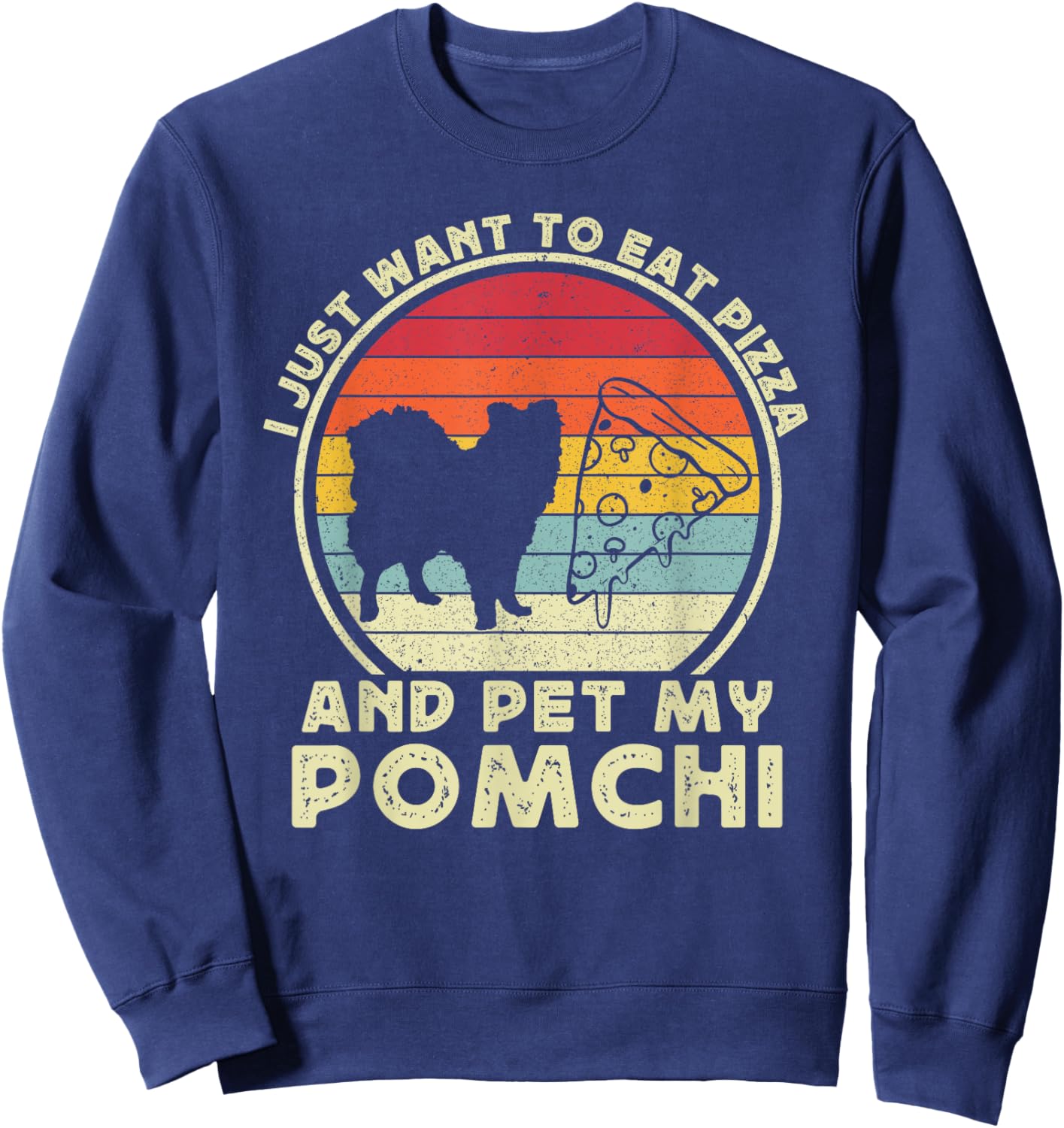 Pizza And Pomchi Women Pom-Chi Dog Mom Dad Funny Sweatshirt - Sweatshirt | Navy