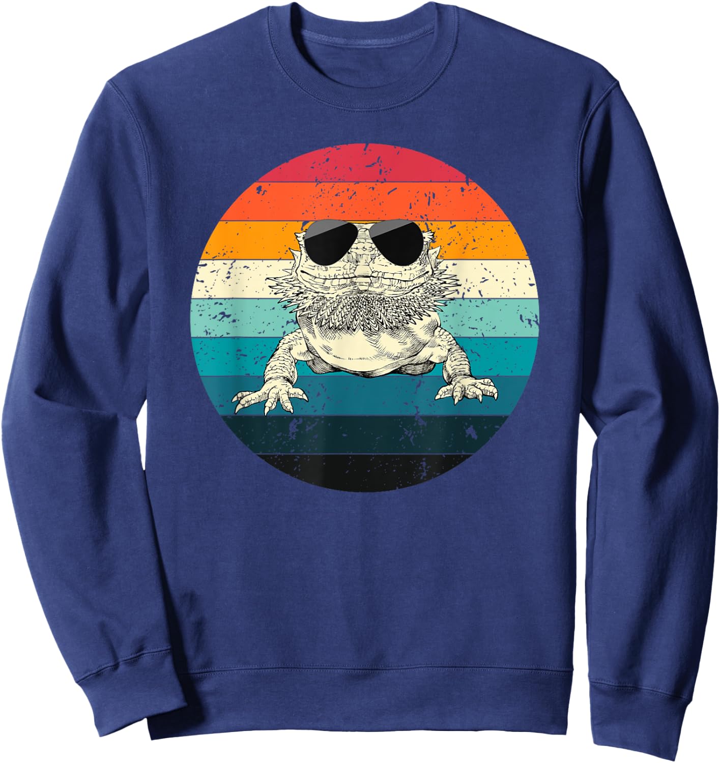 Retro Vintage Bearded Dragon Sunglasses Reptile Animal Lover Sweatshirt - Sweatshirt | Navy