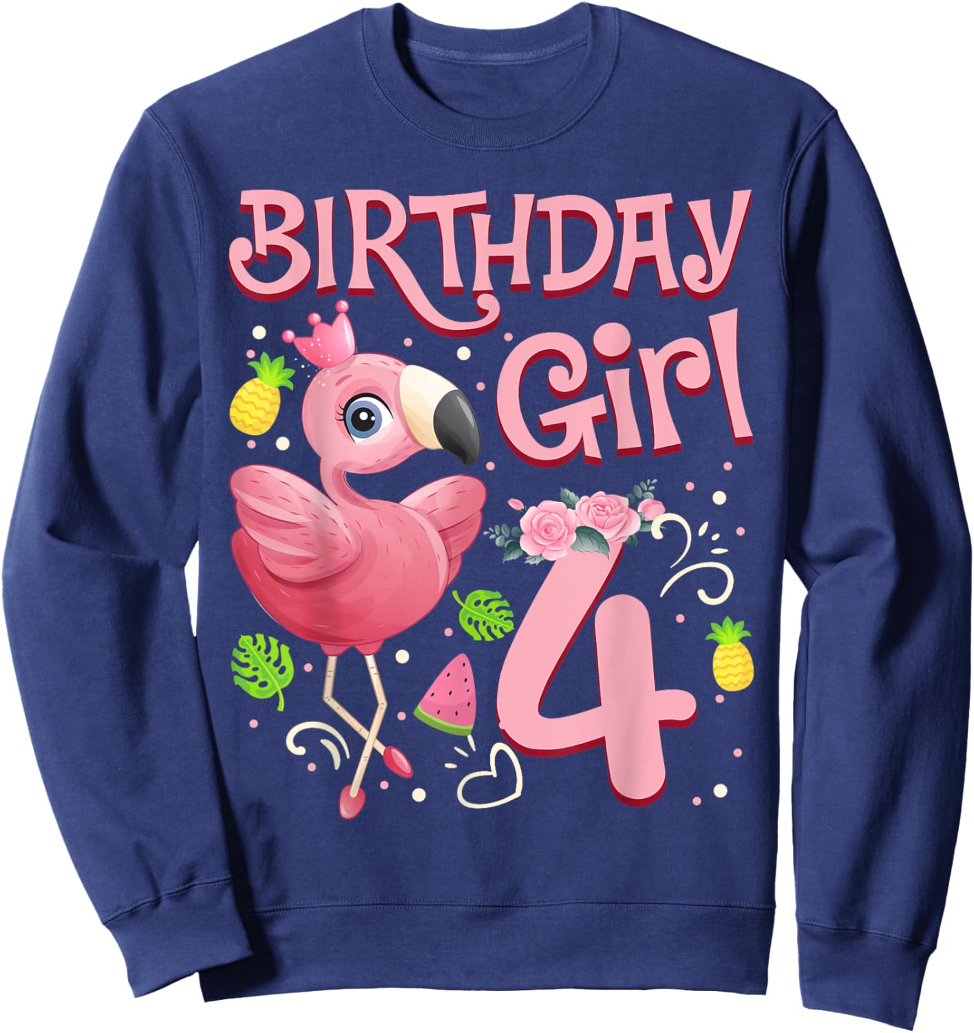 4th Birthday Girls Flamingo 4 Years Old Tropical Flamingo Sweatshirt - Sweatshirt | Navy