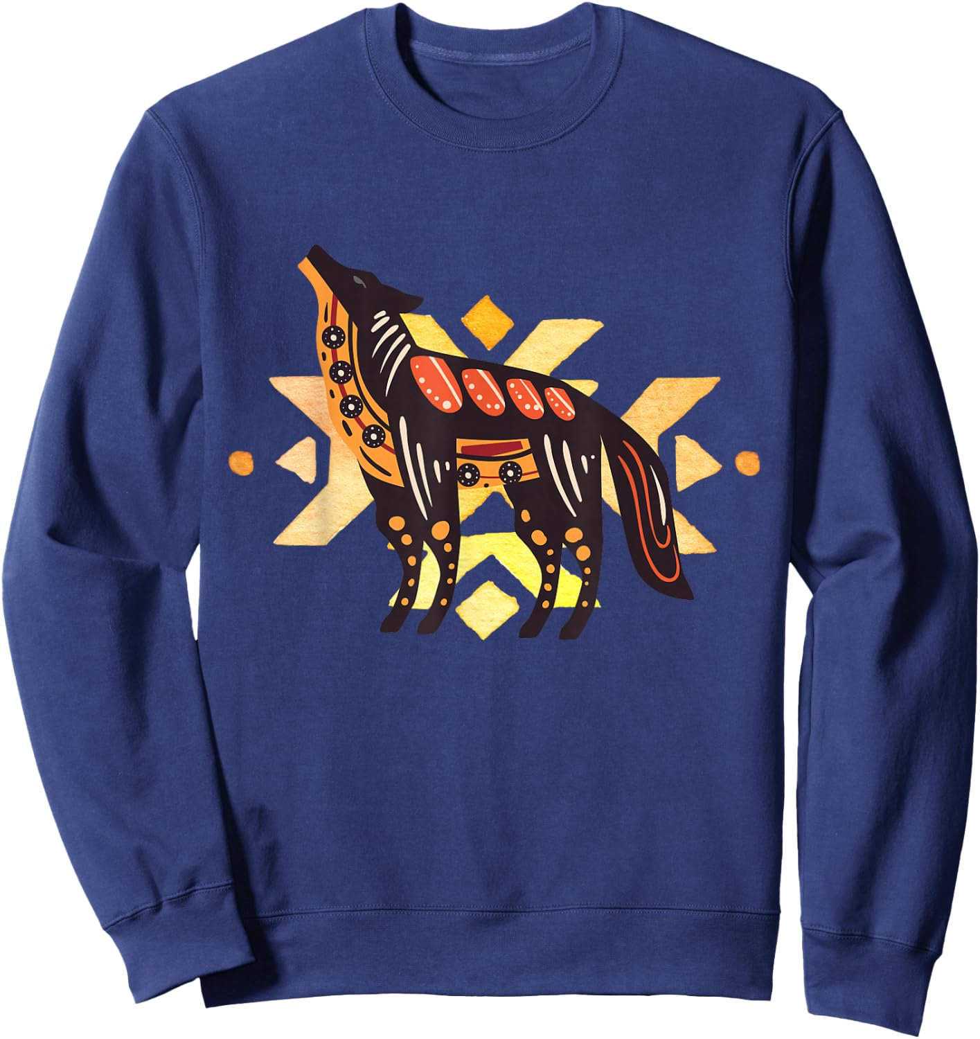 Native American Indian Coyote Wolf Tribal Style Southwest Sweatshirt - Sweatshirt | Navy