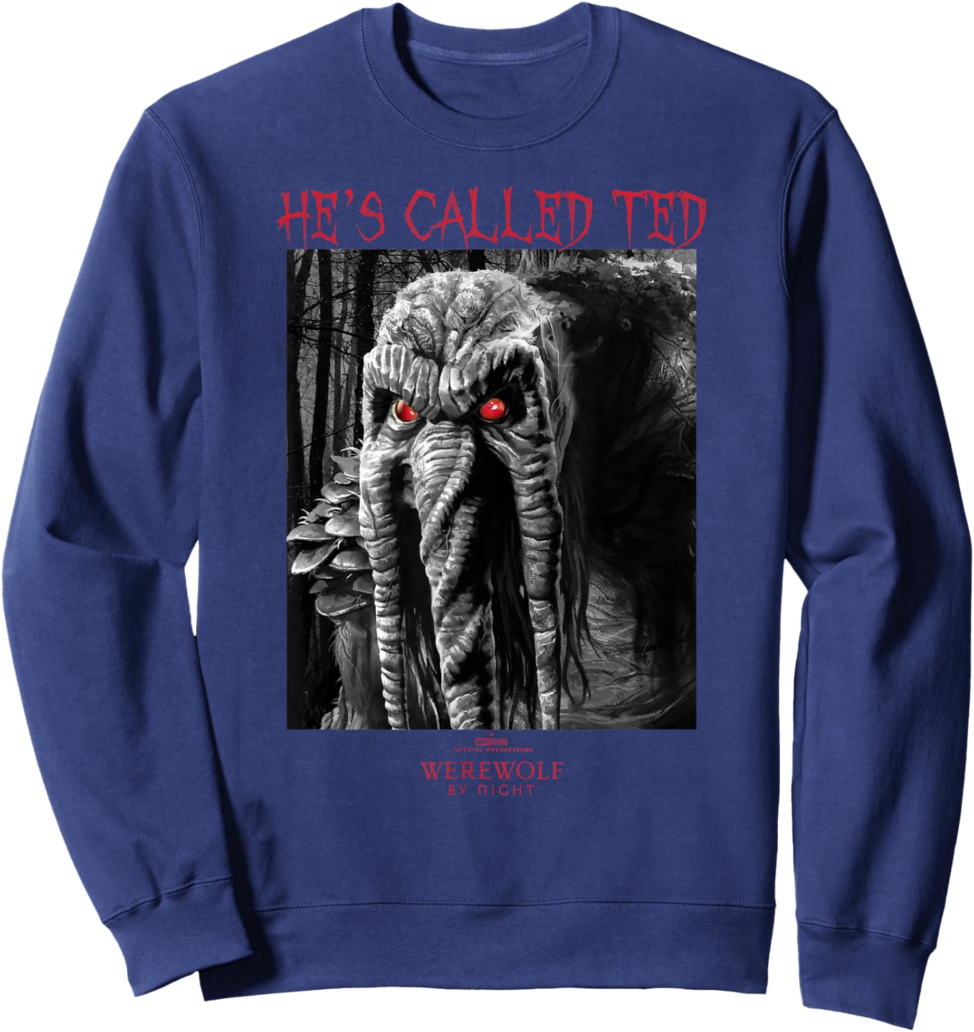 Marvel Werewolf by Night Man-Thing Hes Called Ted Portrait Sweatshirt - Sweatshirt | Navy