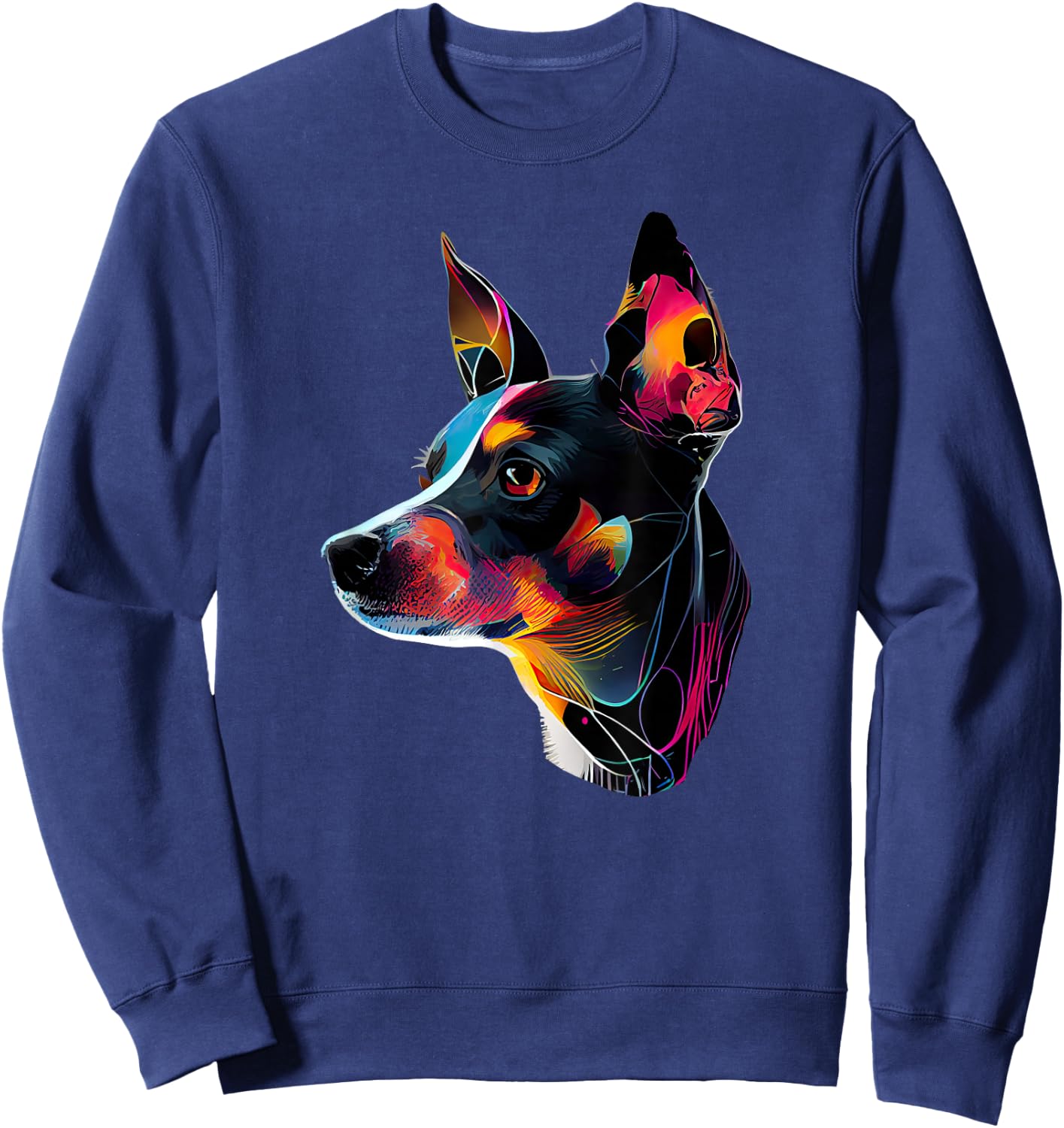 Rat Terrier Mom Designs Rat Terrier Pop Art - Black, Small - Rat Terrier Lovers, Women, -Adults, Short Sleeve, Classic Fit, Cotton 65% Polyester 35% Sweatshirt - Sweatshirt | Navy