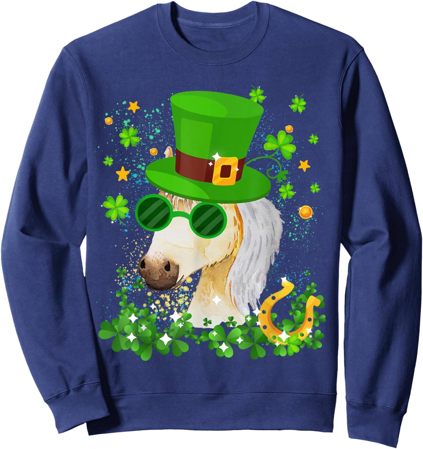 St Patricks Day Lucky Shamrock Cute Famer Horse Girls Kids Sweatshirt - Sweatshirt | Navy