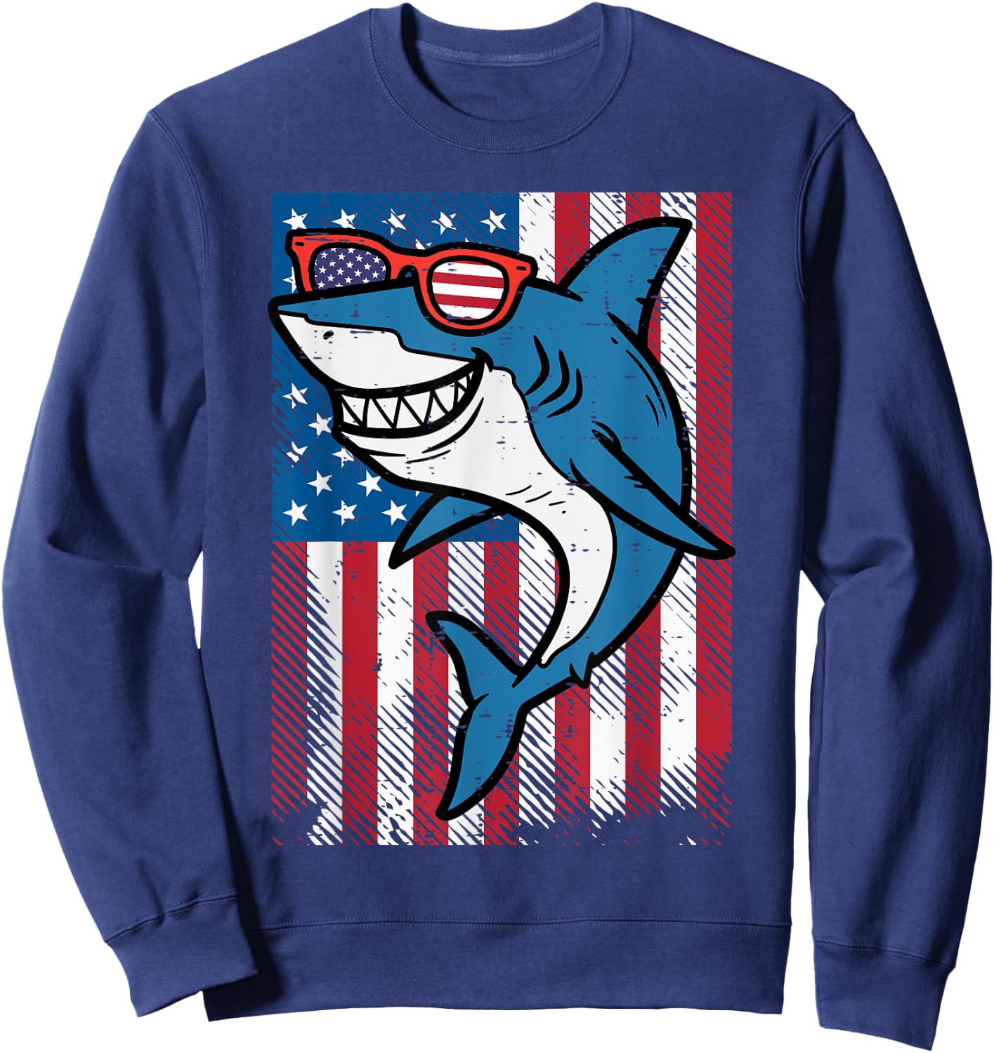 4th July Shark US Flag Independence Day America Men Boys Kid Sweatshirt - Sweatshirt | Navy