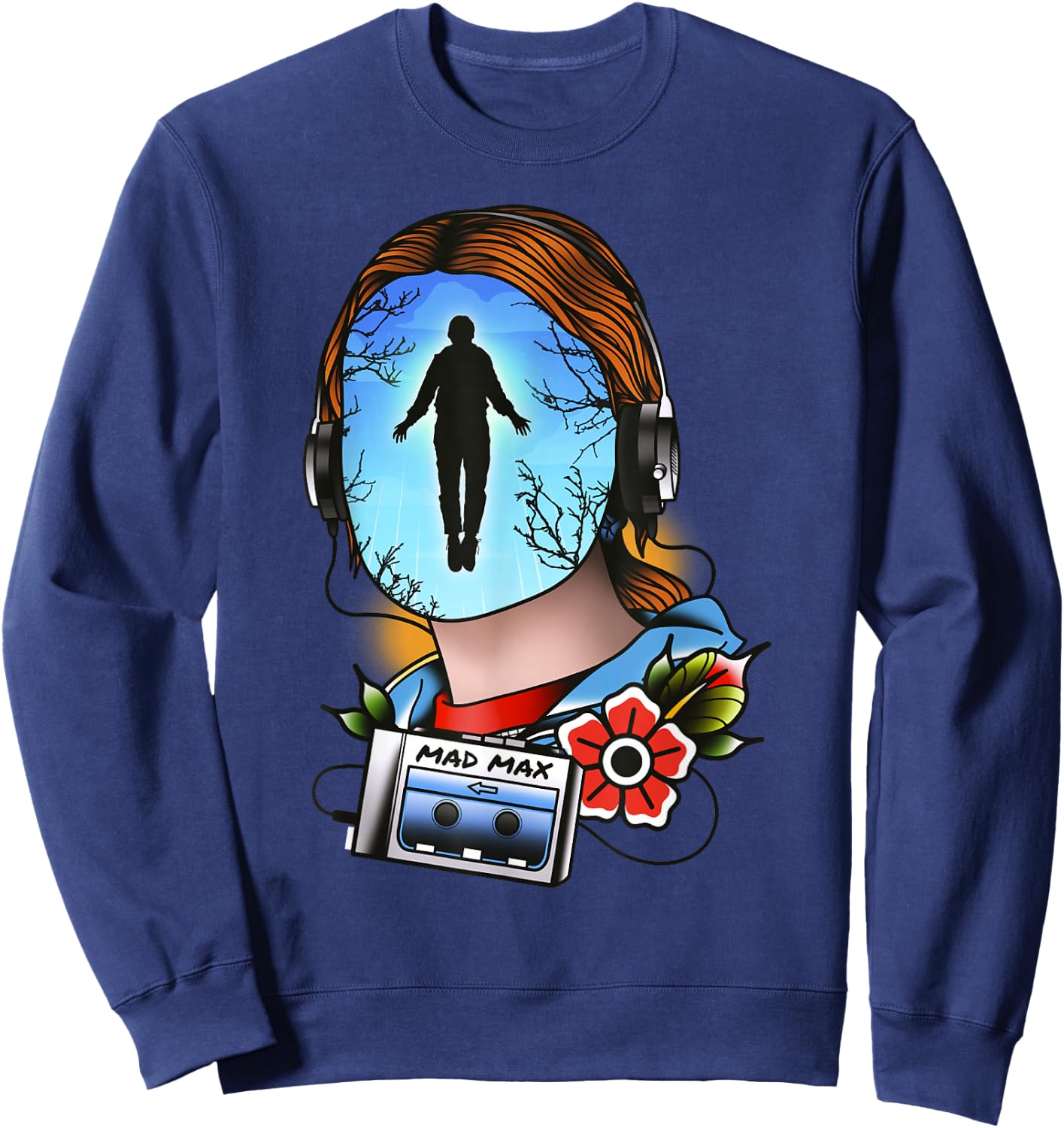 Stranger Things Mad Max Tattoo Style Big Face Epic Scene Sweatshirt - Sweatshirt | Navy