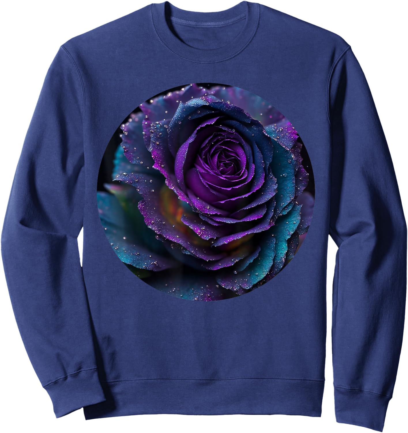 Black Purple Rose Flower Floral Sweatshirt - Sweatshirt | Navy