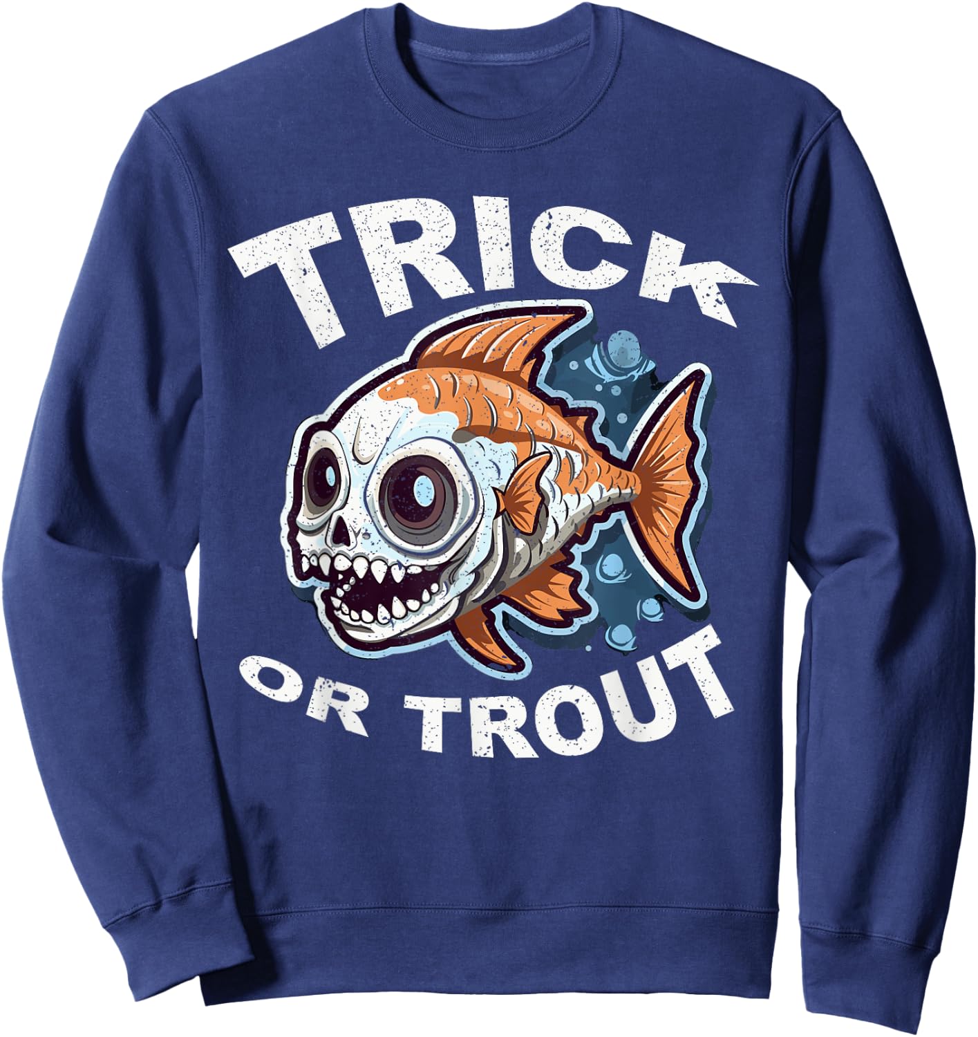 Fish Halloween Fishing Trick Or Treat Spooky Fisherman Sweatshirt - Sweatshirt | Navy