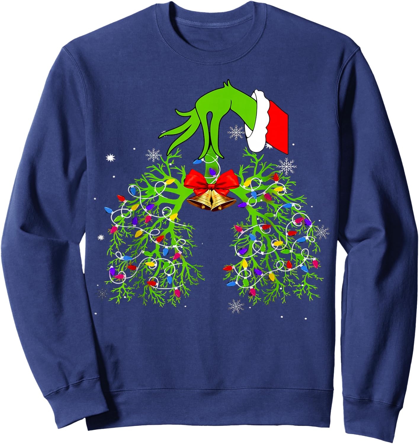 Christmas Nurse, Respiratory Therapist, Lung Xmas Lights Sweatshirt - Sweatshirt | Navy