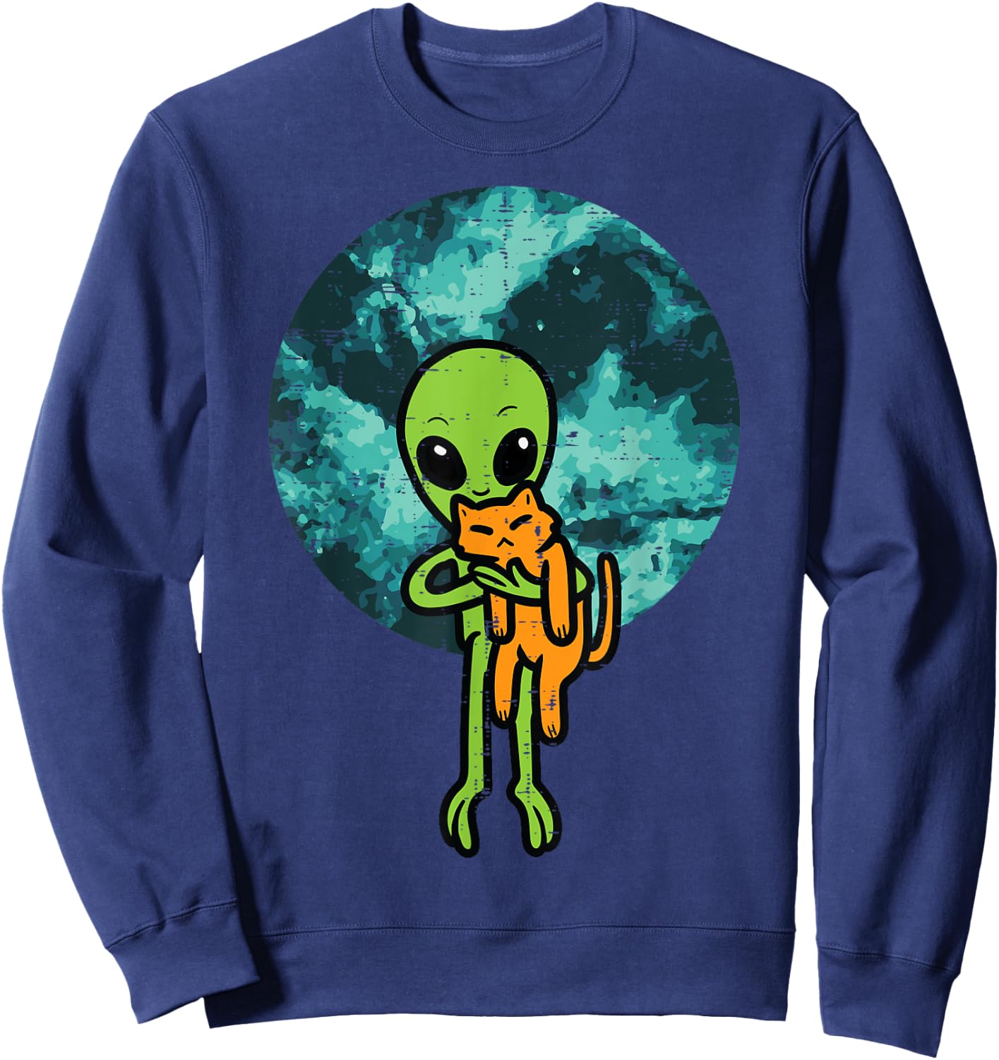 Alien And Cat Funny UFO Space Feline Pet Owner Men Women Kid Sweatshirt - Sweatshirt | Navy