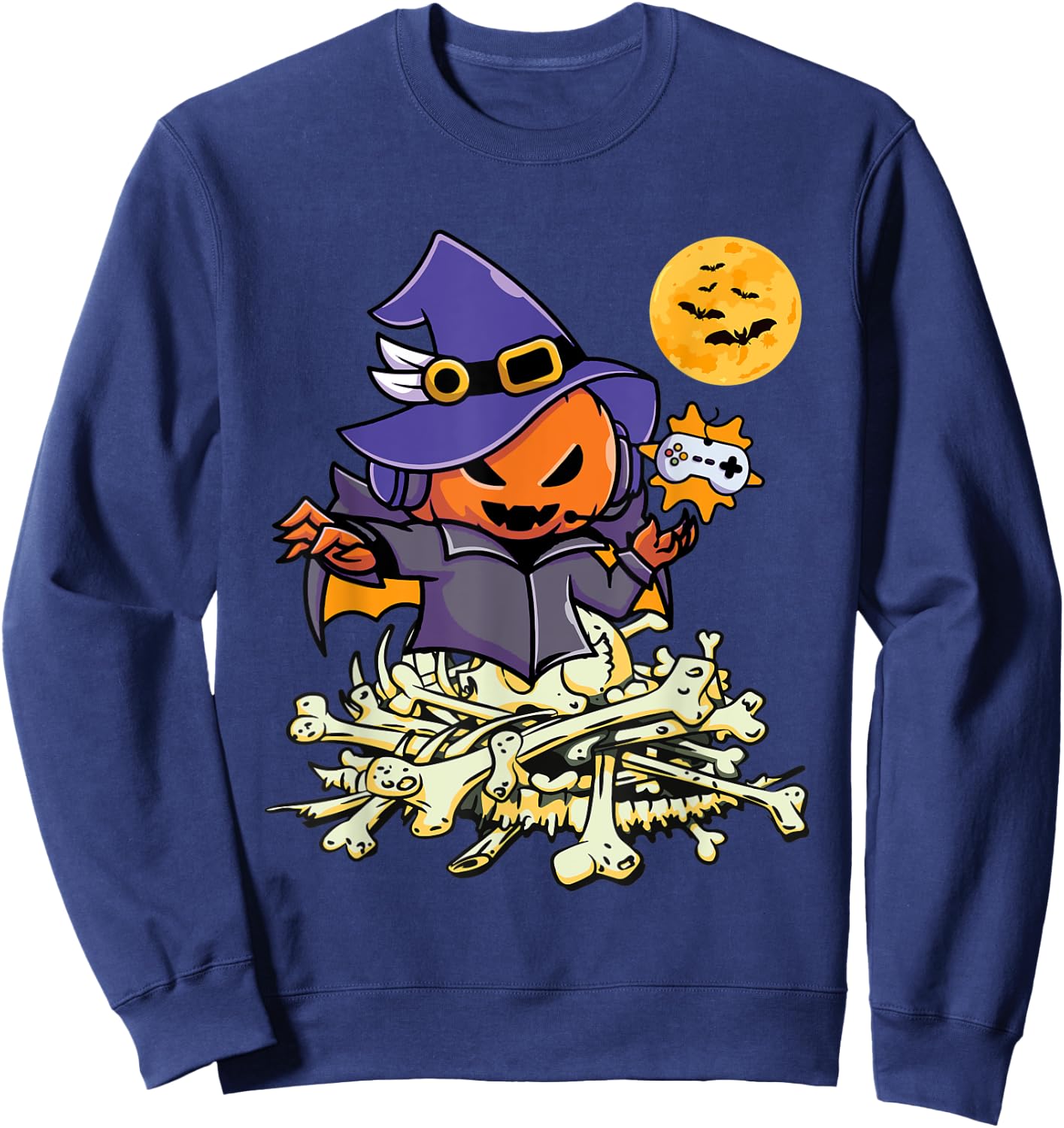 Halloween Pumpkin Gamer Ghost Wizard Boys Kids Teens Gaming Sweatshirt - Sweatshirt | Navy