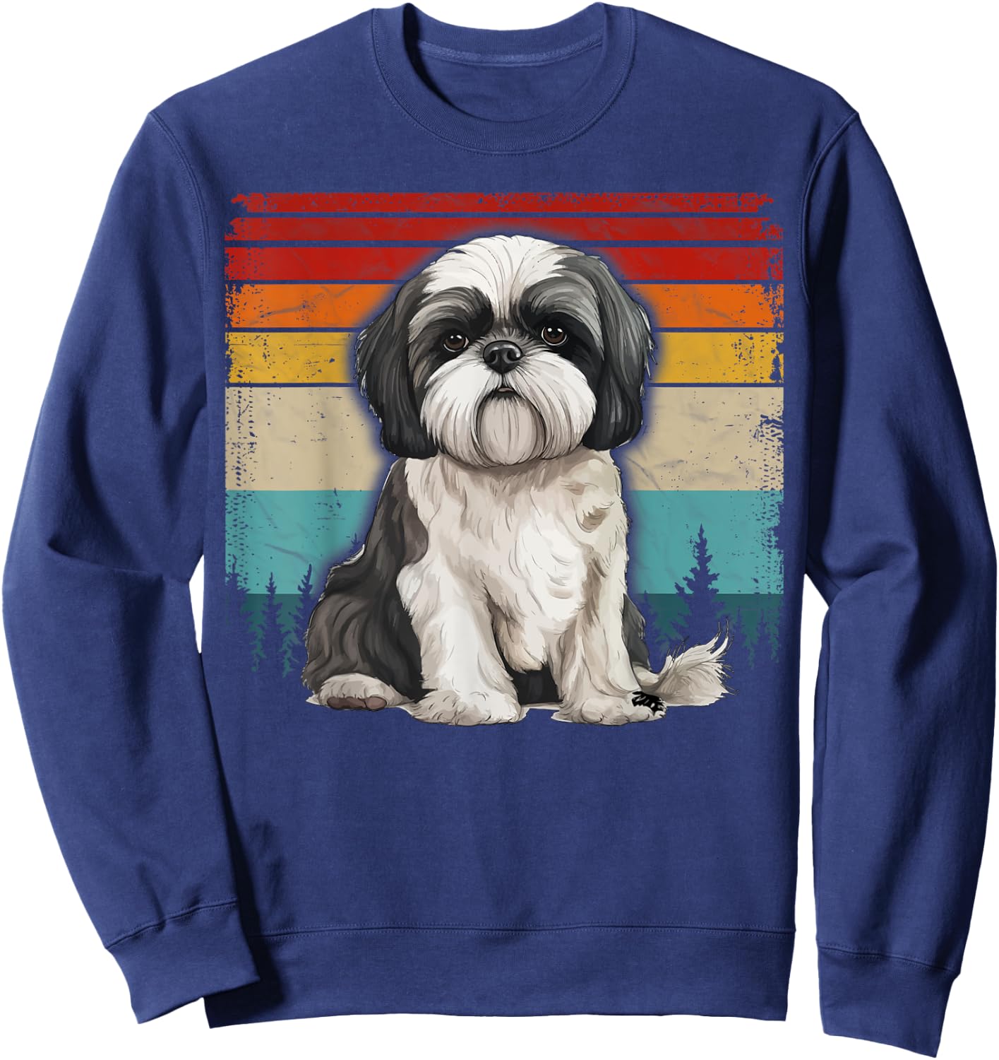 Shih Tzu Dog Vintage Style Distressed Retro Shih Tzu Women Kids Sweatshirt - Sweatshirt | Navy