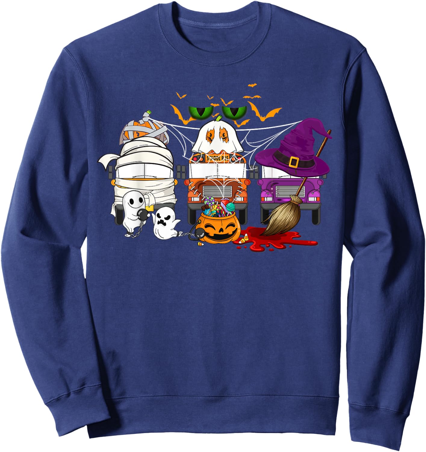 School Bus Halloween Costume Bus Driver Mummy Ghost Witch Sweatshirt - Sweatshirt | Navy