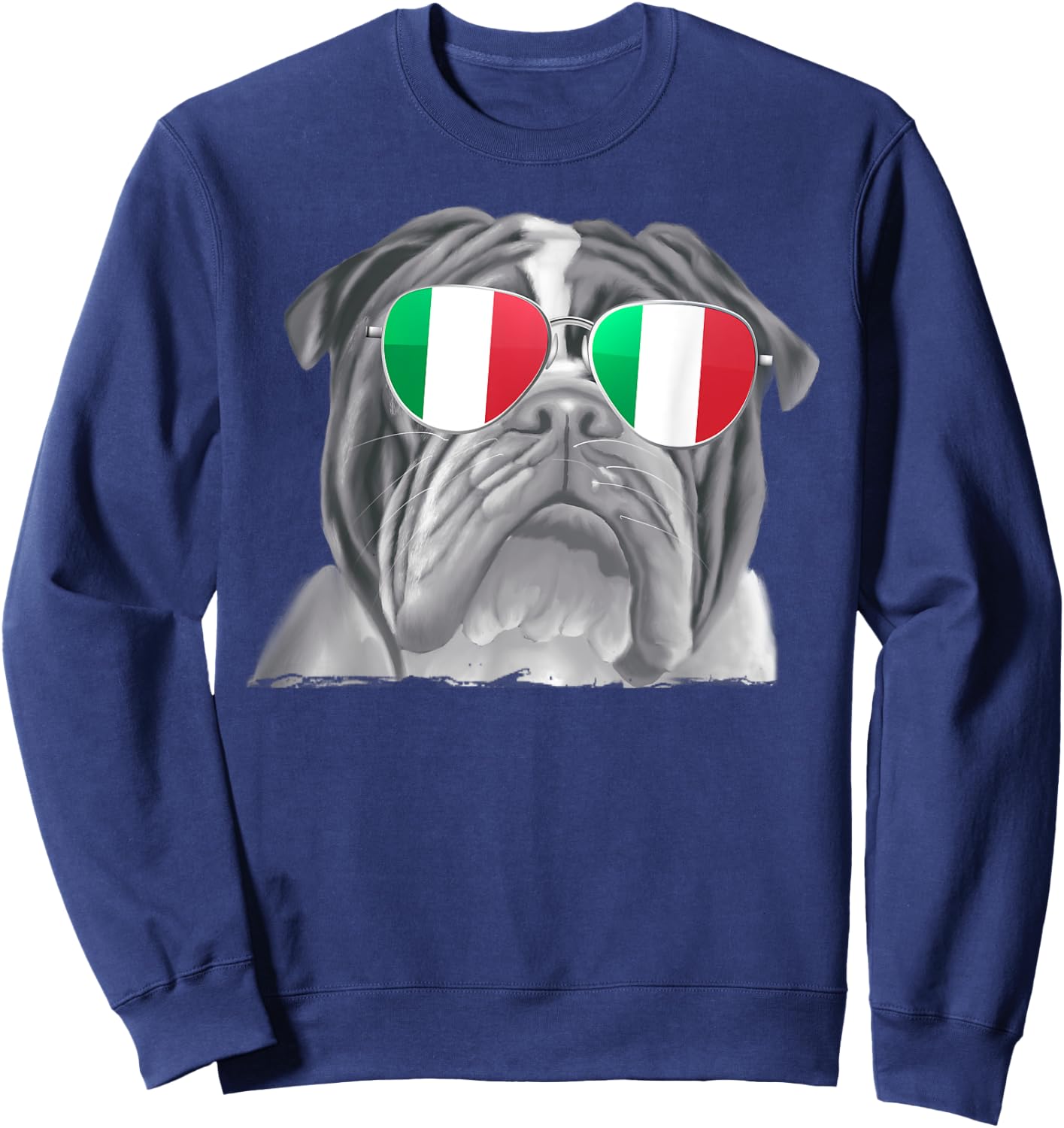 Bulldog Dog Italy Flag Sunglasses Sweatshirt - Sweatshirt | Navy