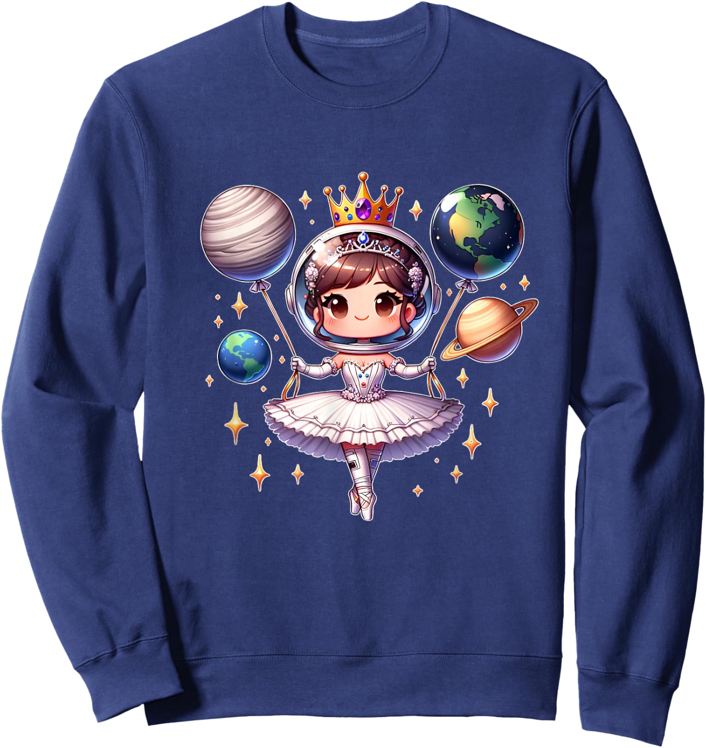 Cute Ballerina Girl Space Astronaut Funny Space Ballons Sweatshirt - Sweatshirt | Navy