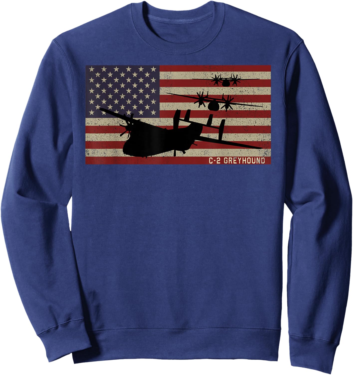 C-2 Greyhound Cargo Plane Vintage American Flag Sweatshirt - Sweatshirt | Navy
