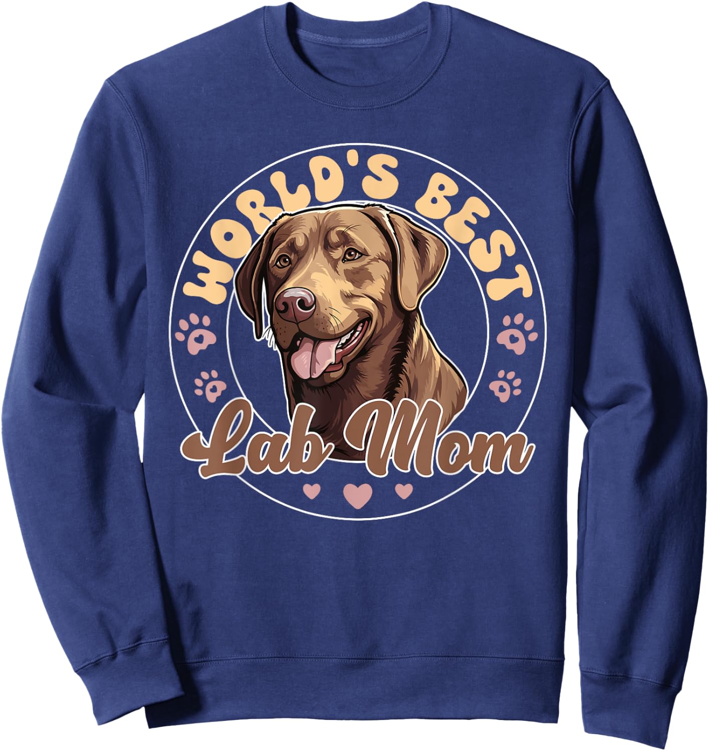 Retro Lab Dog Labrador Retirever Groovy World's Best Chocolate Lab Mom Sweatshirt - Sweatshirt | Navy