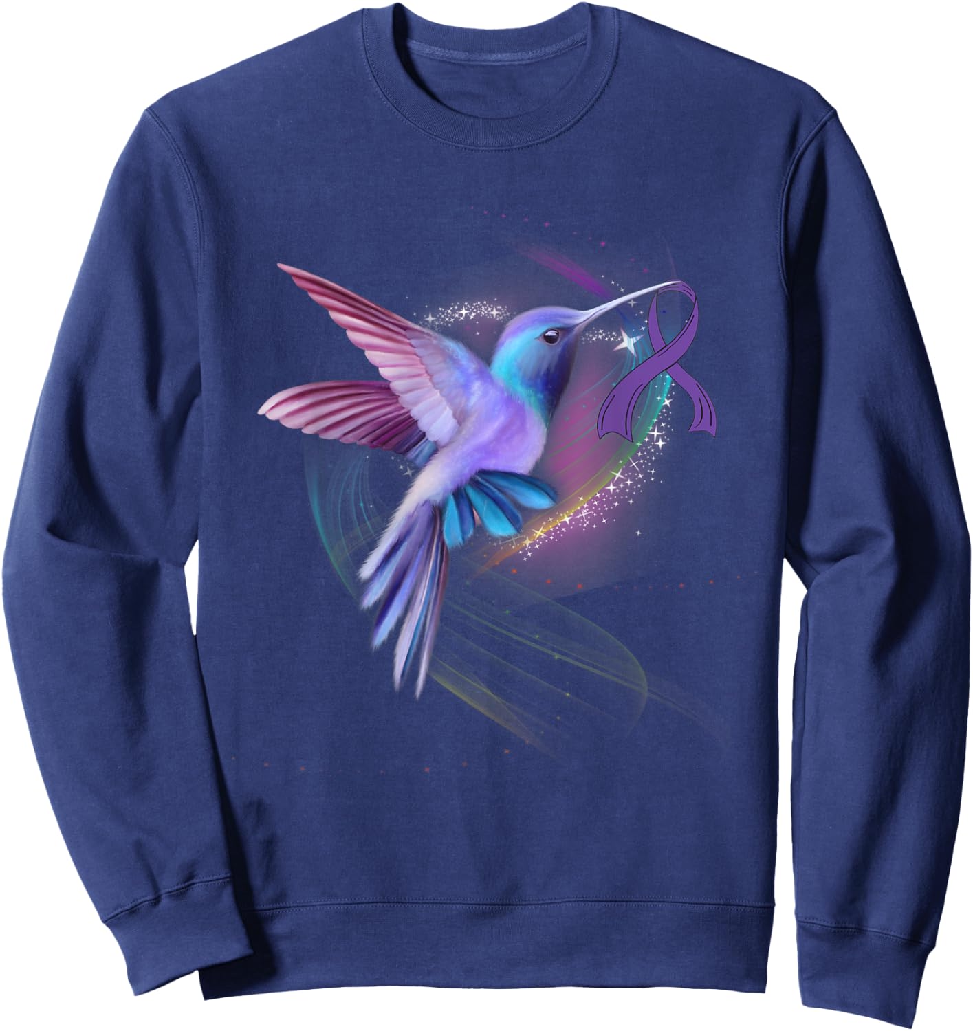 Hummingbird Purple Ribbon Pancreatic Cancer Awareness Month Sweatshirt - Sweatshirt | Navy