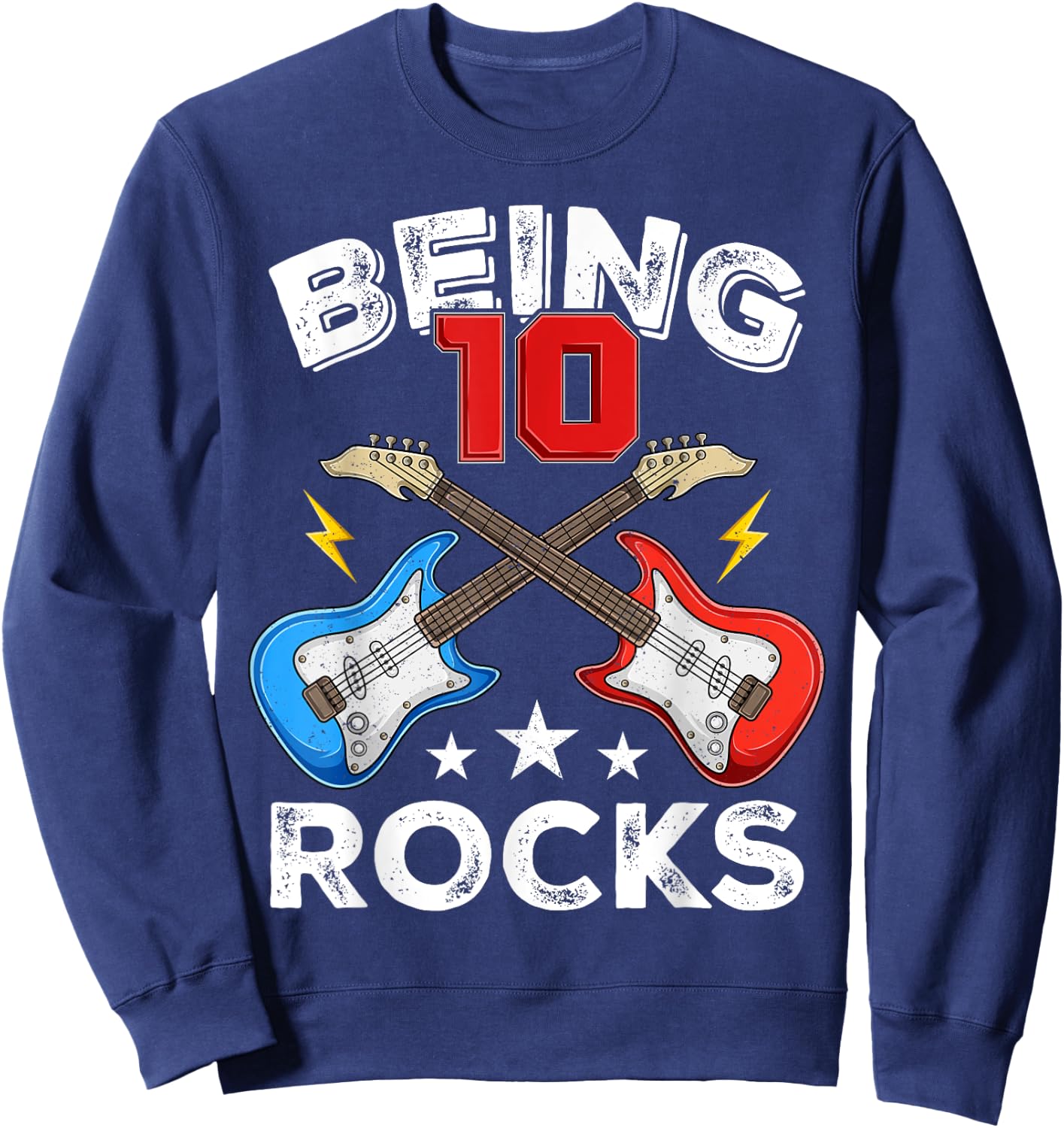 Being 10 Rocks Ten Years Old Boys Girls Guitar 10th Birthday Sweatshirt - Sweatshirt | Navy