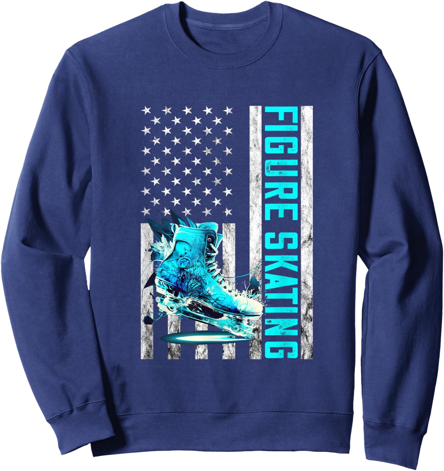 Figure Skating Vintage America USA Flag Shoe Figure Skater Sweatshirt - Sweatshirt | Navy