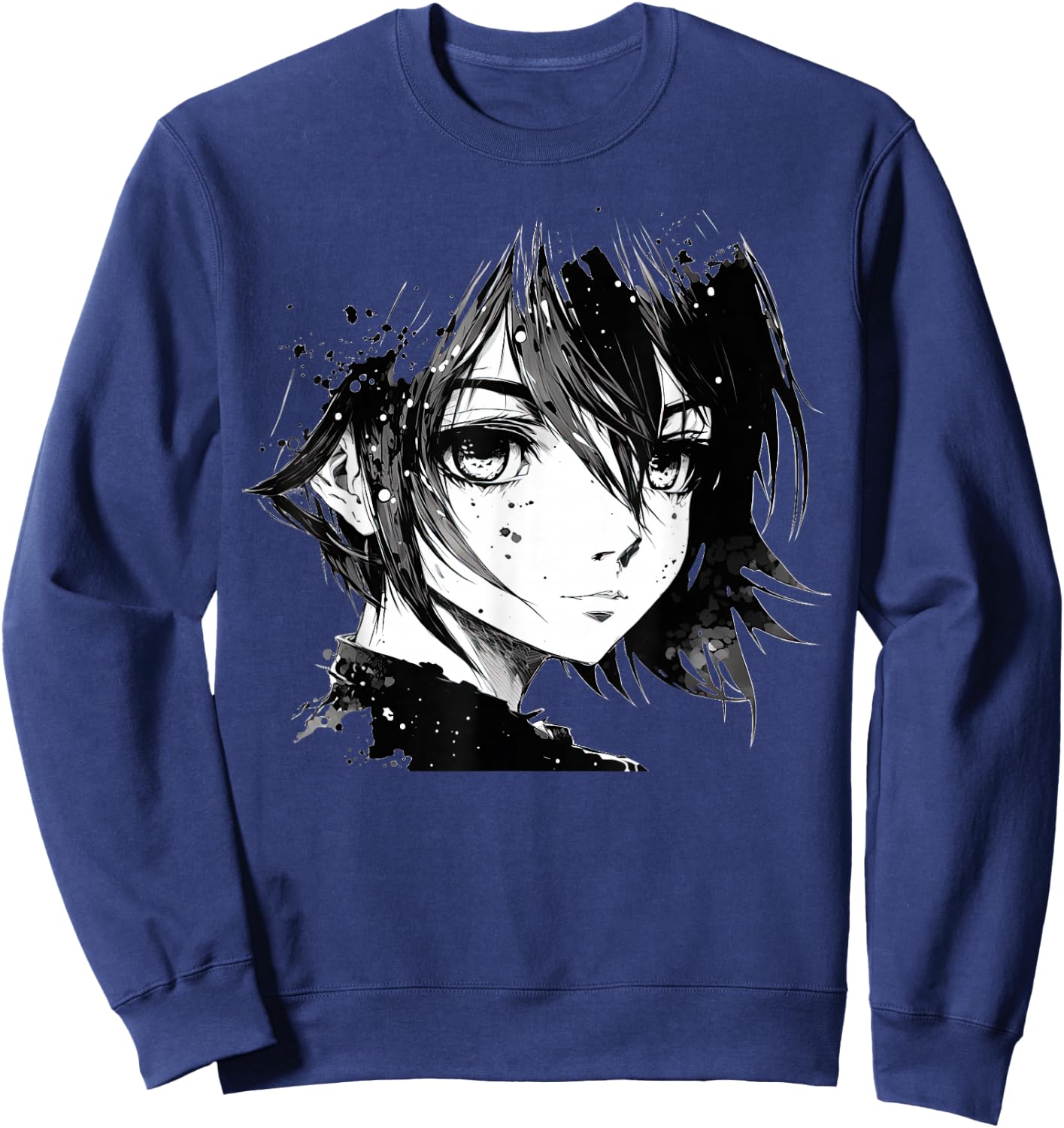 Anime Girl Anime Eyes Ink Art Sketch Drawing for Girls Teens Sweatshirt - Sweatshirt | Navy