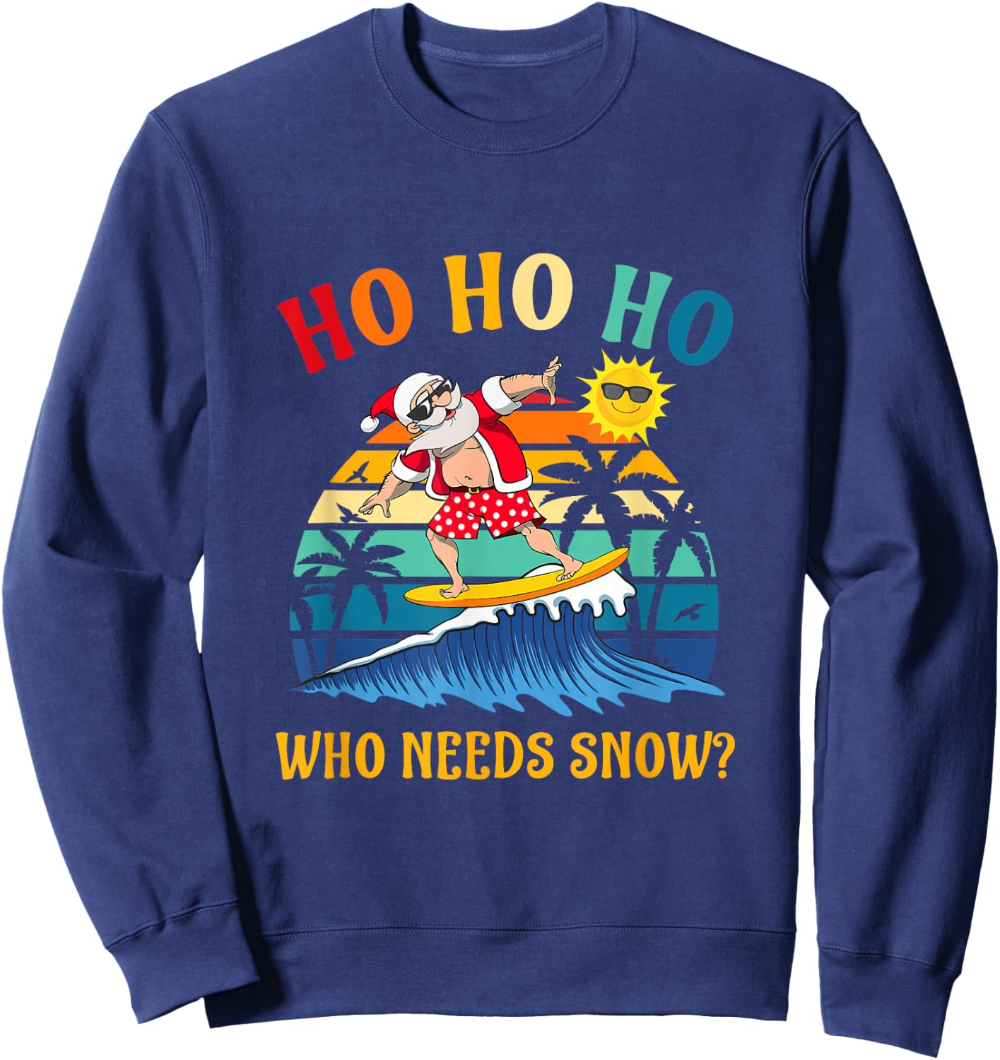 Funny Santa Surfing Summer Beach Vacation Women Kids Sweatshirt - Sweatshirt | Navy