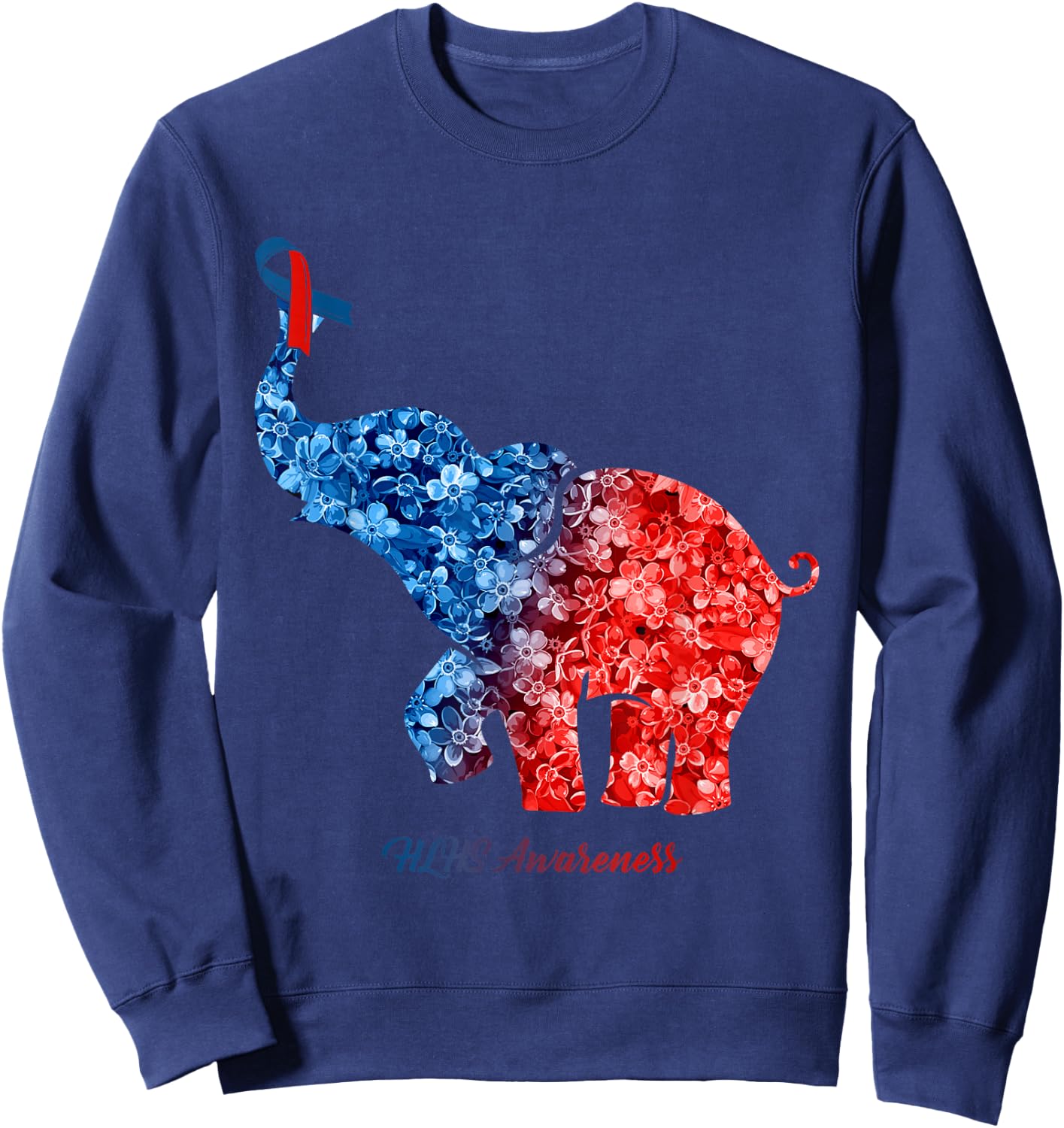 Elephant With Flower HLHS Awareness Ribbon Sweatshirt - Sweatshirt | Navy