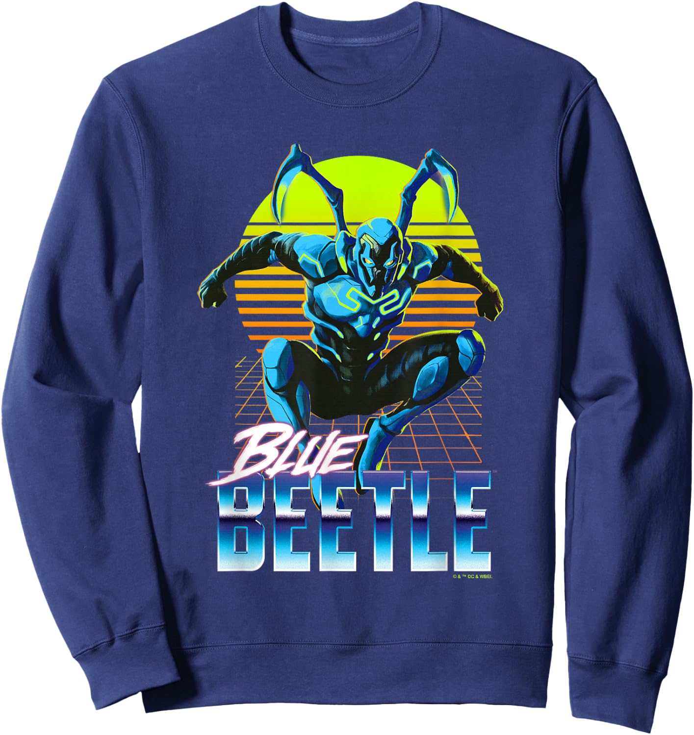 Blue Beetle Jumping Into Action Neon Gridline Background Sweatshirt - Sweatshirt | Navy
