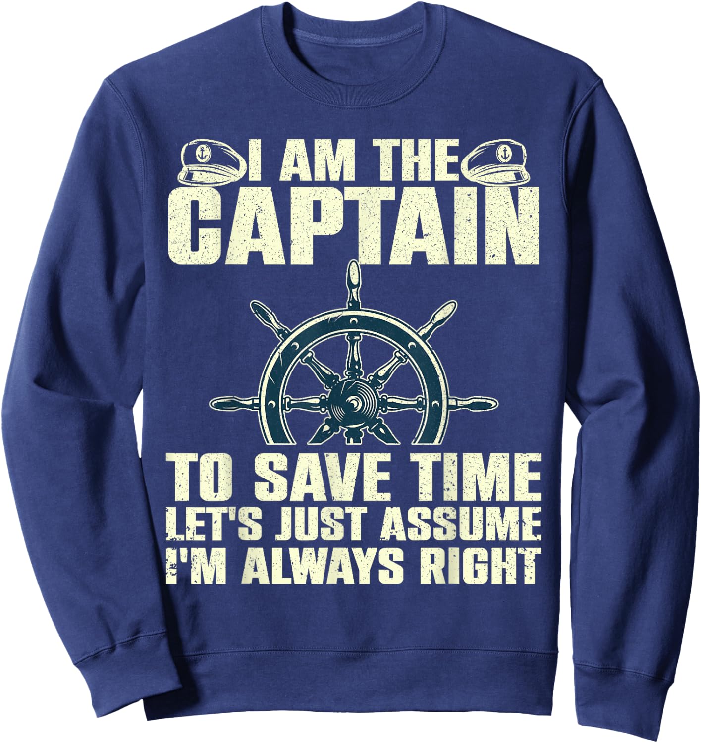 Boat Captain Gift First Mate Accessories & Stuff -Adults Black Cotton 60% Polyester 40% Casual Lightweight Classic Fit Short Sleeve I Am The Captain Sweatshirt - Sweatshirt | Navy