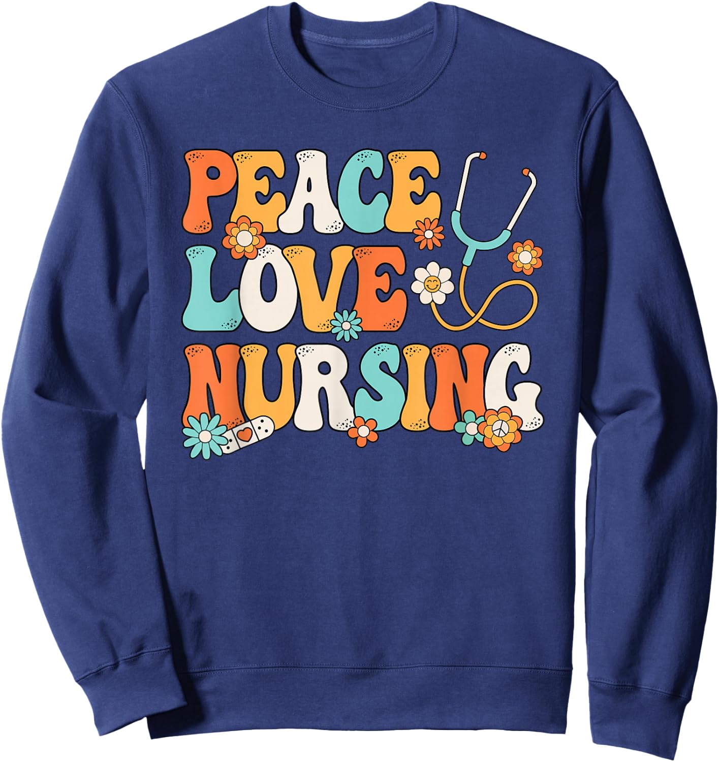 Peace Love Nursing Groovy Nurse Women Girls Sweatshirt - Sweatshirt | Navy