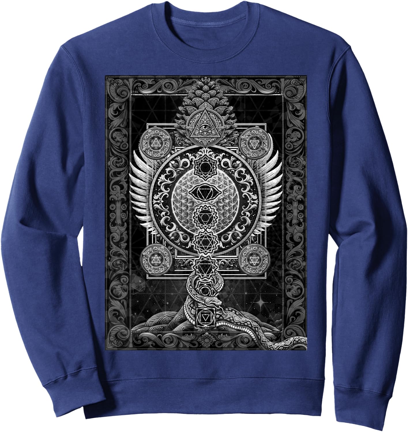 Sacred Geometry Esoteric Spiritual Psychedelic Flower Occult Sweatshirt - Sweatshirt | Navy