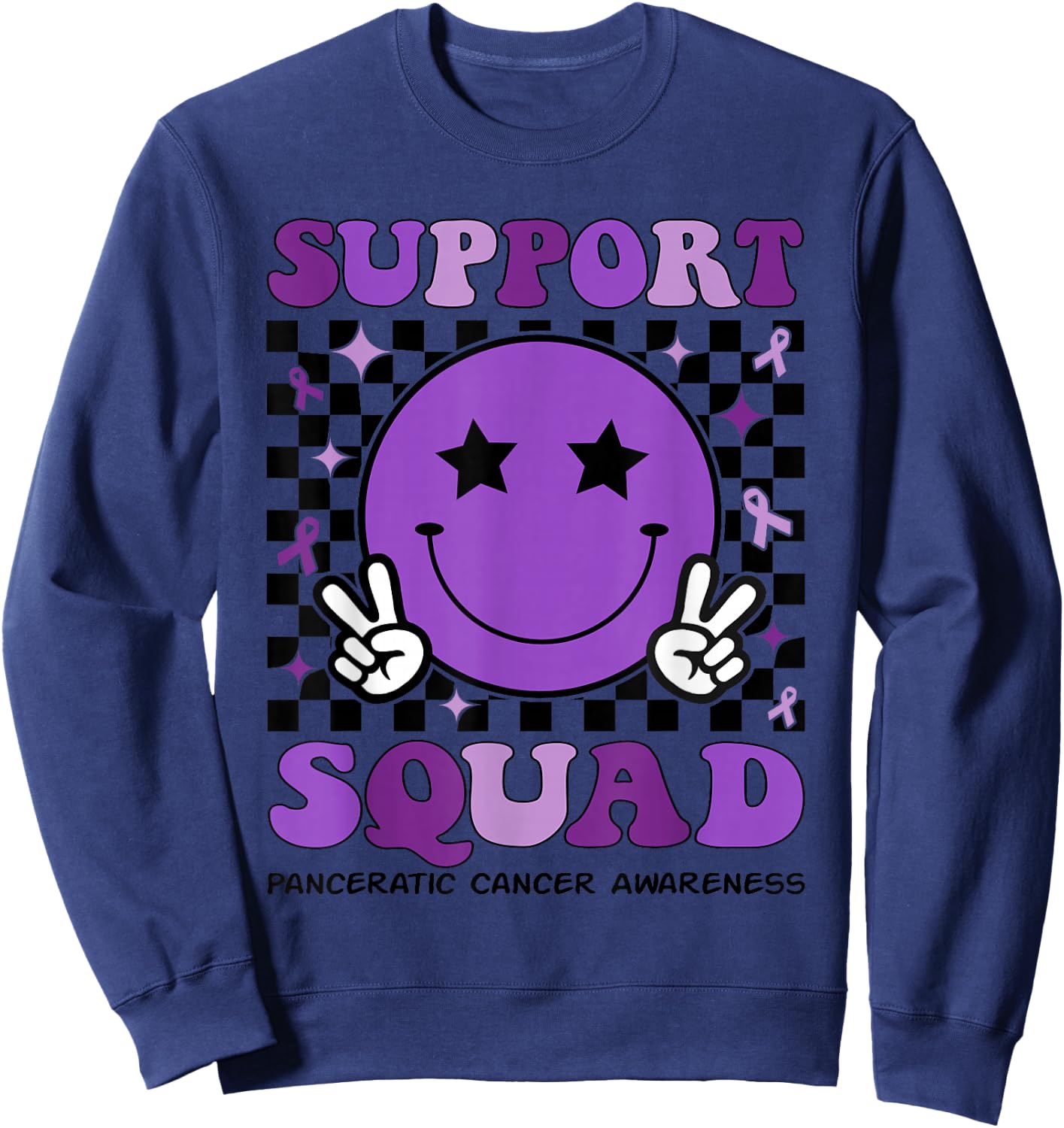 Support Squad Purple Ribbon Pancreatic Cancer Awareness Sweatshirt - Sweatshirt | Navy