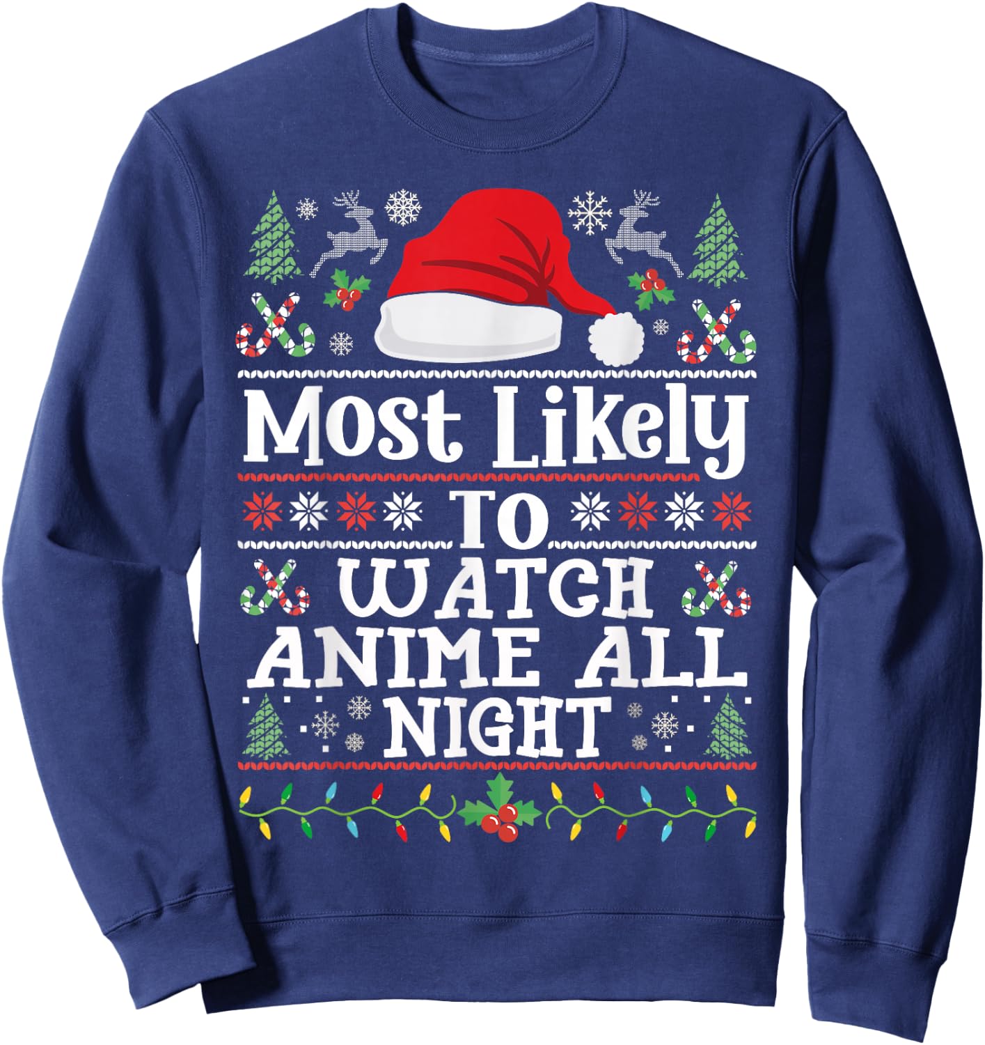 Watch Anime all night - Funny Christmas Family Manga Anime Sweatshirt - Sweatshirt | Navy