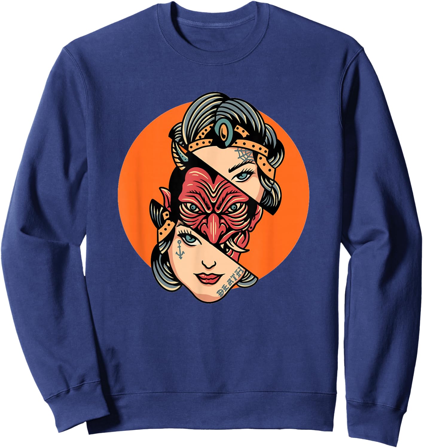 The Devil Inside Cool Tattoo Design Graphic Sweatshirt - Sweatshirt | Navy