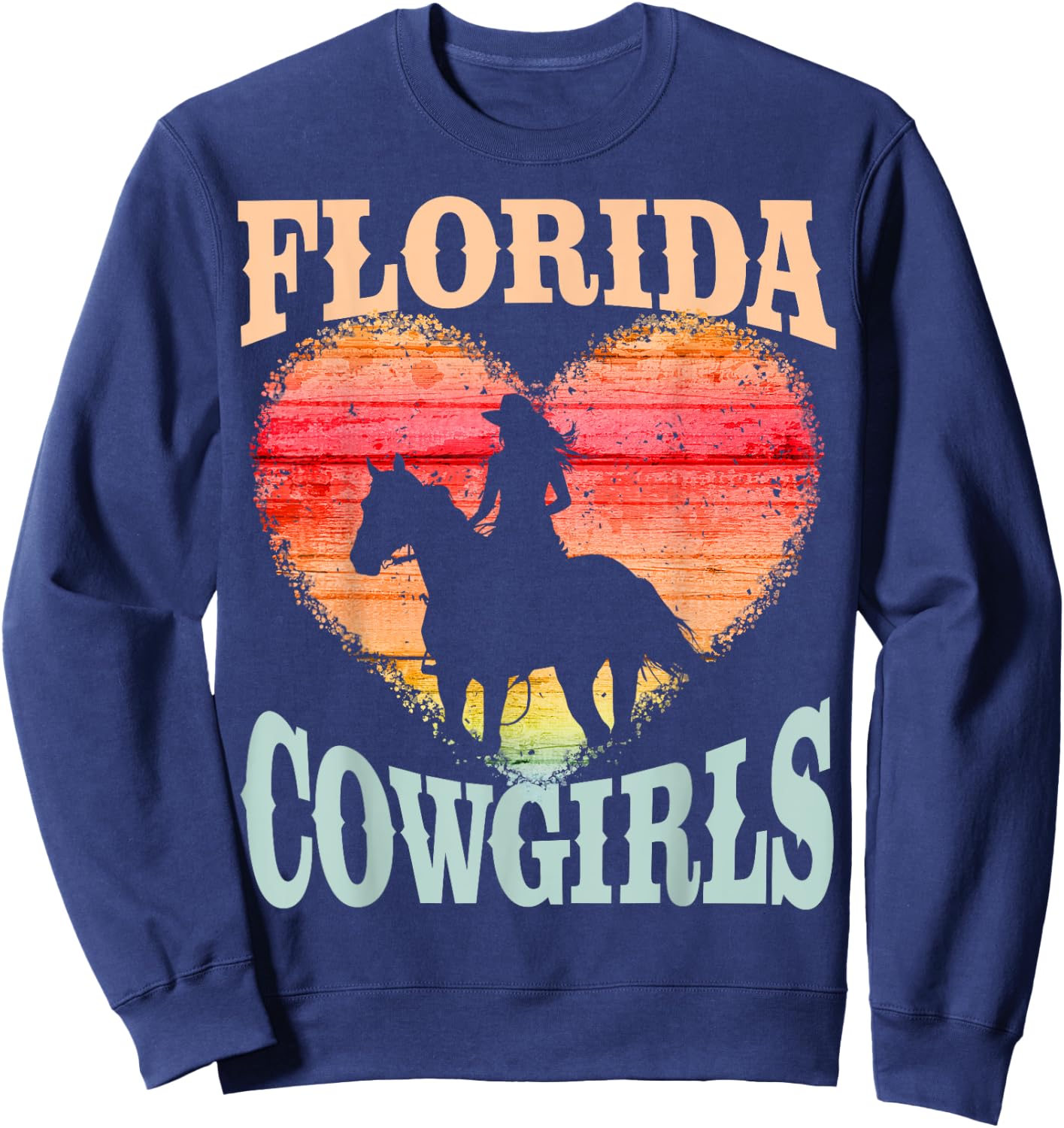 Florida Cowgirls Girl Riding Horse Silhouette Ombre Heart Sweatshirt - Sweatshirt | Navy