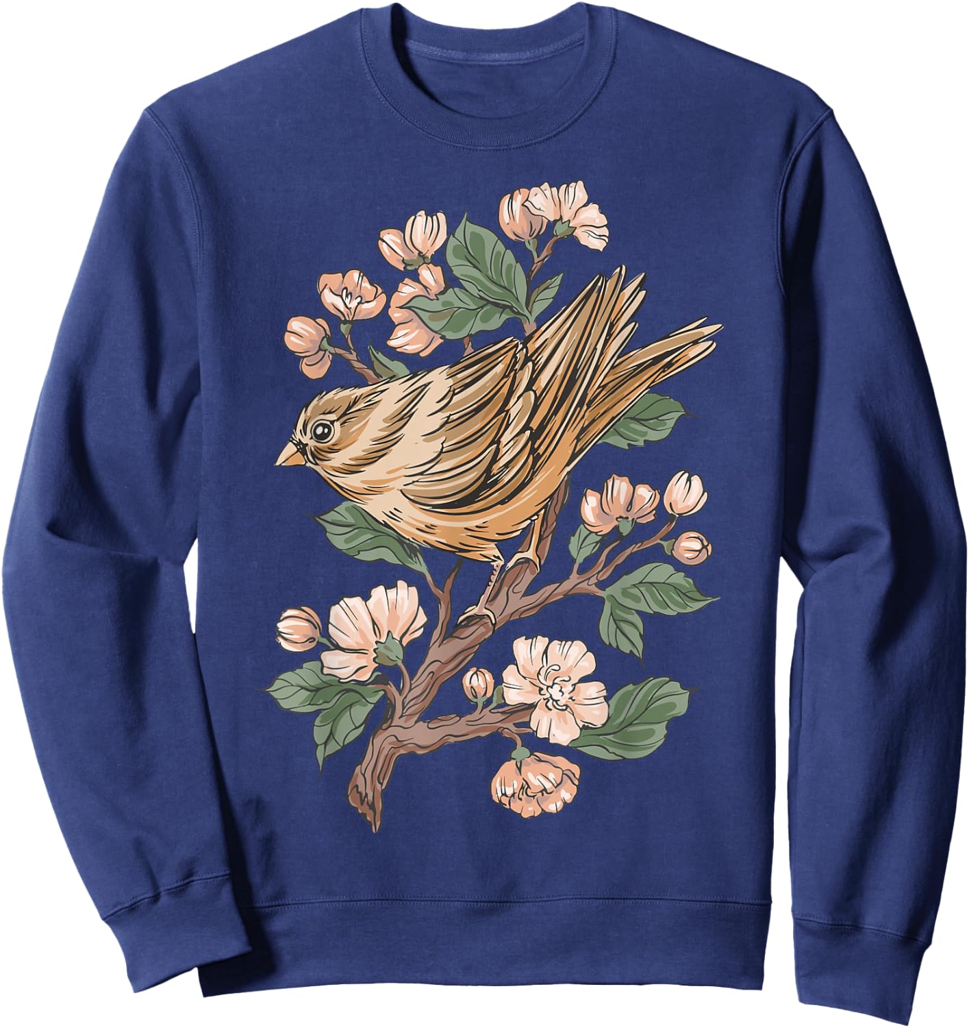 Sparrow Bird and Cherry Blossoms Sweatshirt - Sweatshirt | Navy