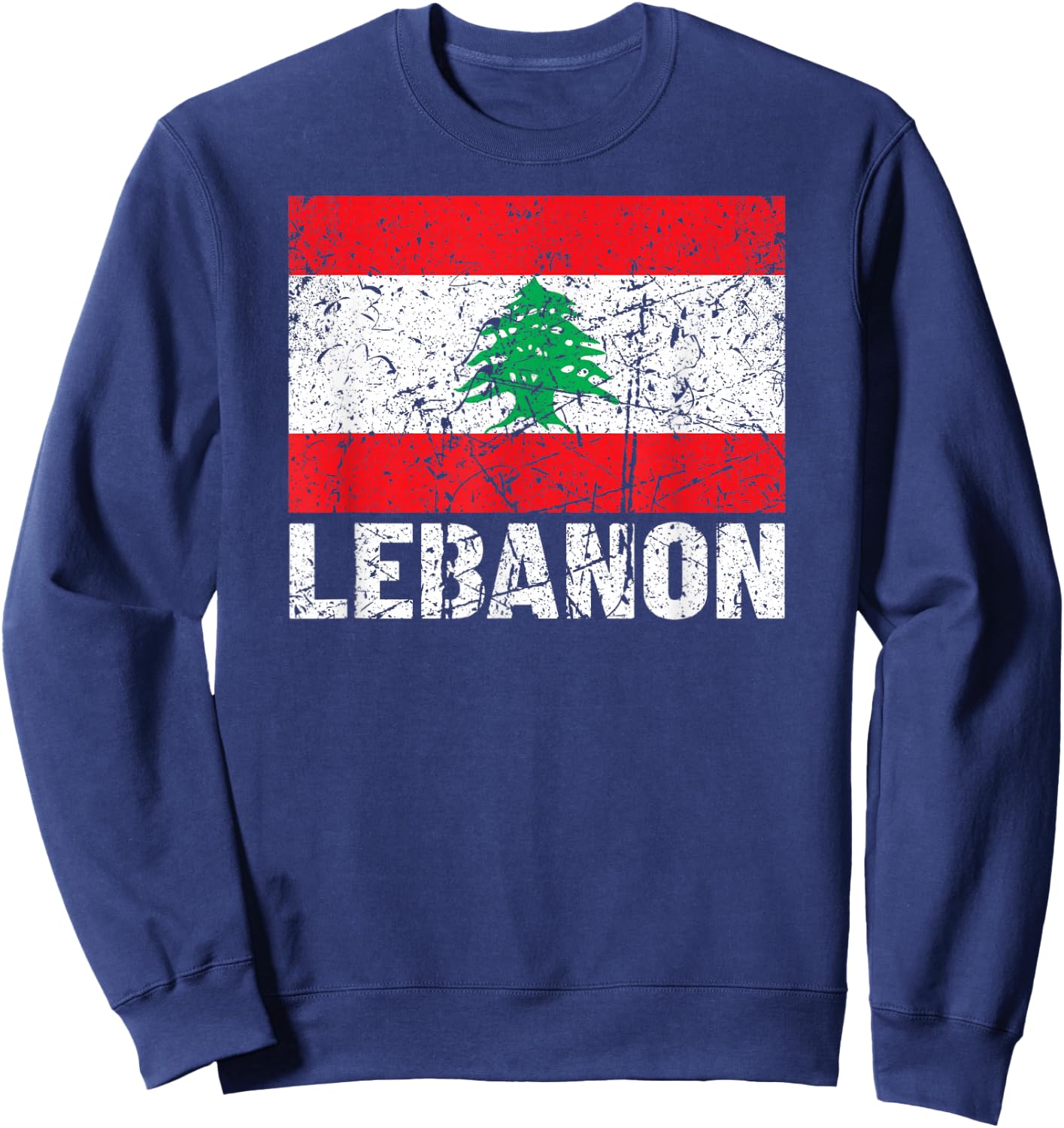 Lebanese Flag of Lebanon Distressed Men Women Kids Sweatshirt - Sweatshirt | Navy