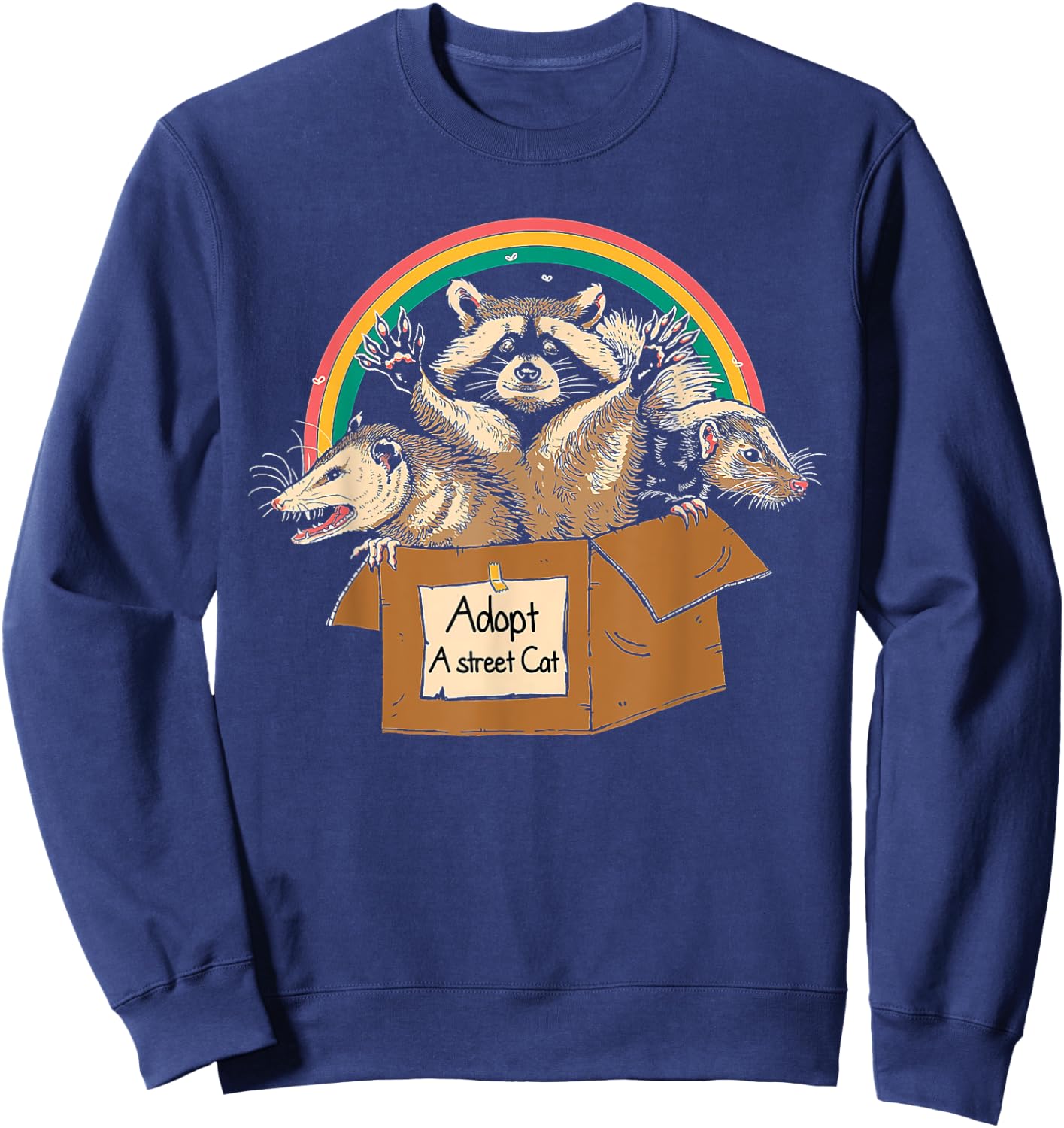 Vintage Adopt A Street Cat Shirt Funny Opossum Raccoon Skunk Sweatshirt - Sweatshirt | Navy