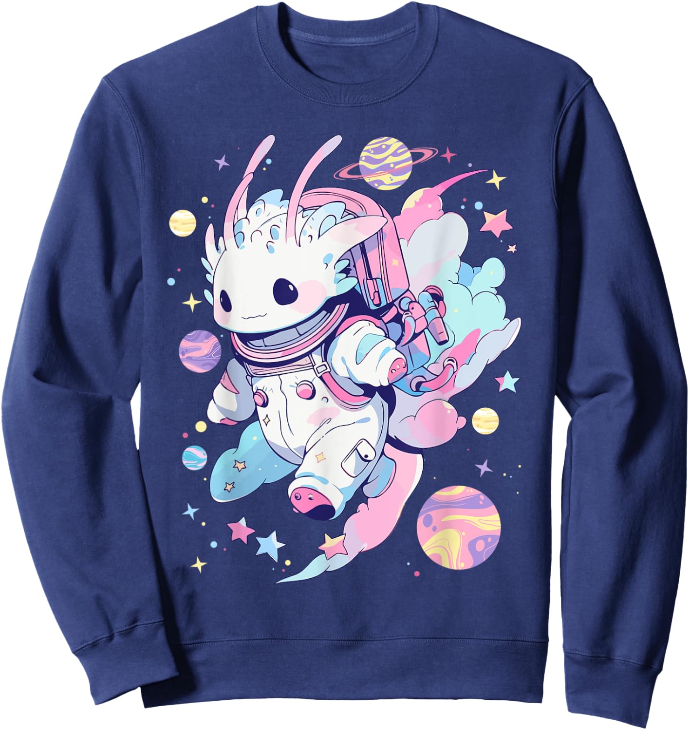 Cute Space Galaxy Axolotl Pastel Goth Aesthetic Nu Goth Sweatshirt - Sweatshirt | Navy