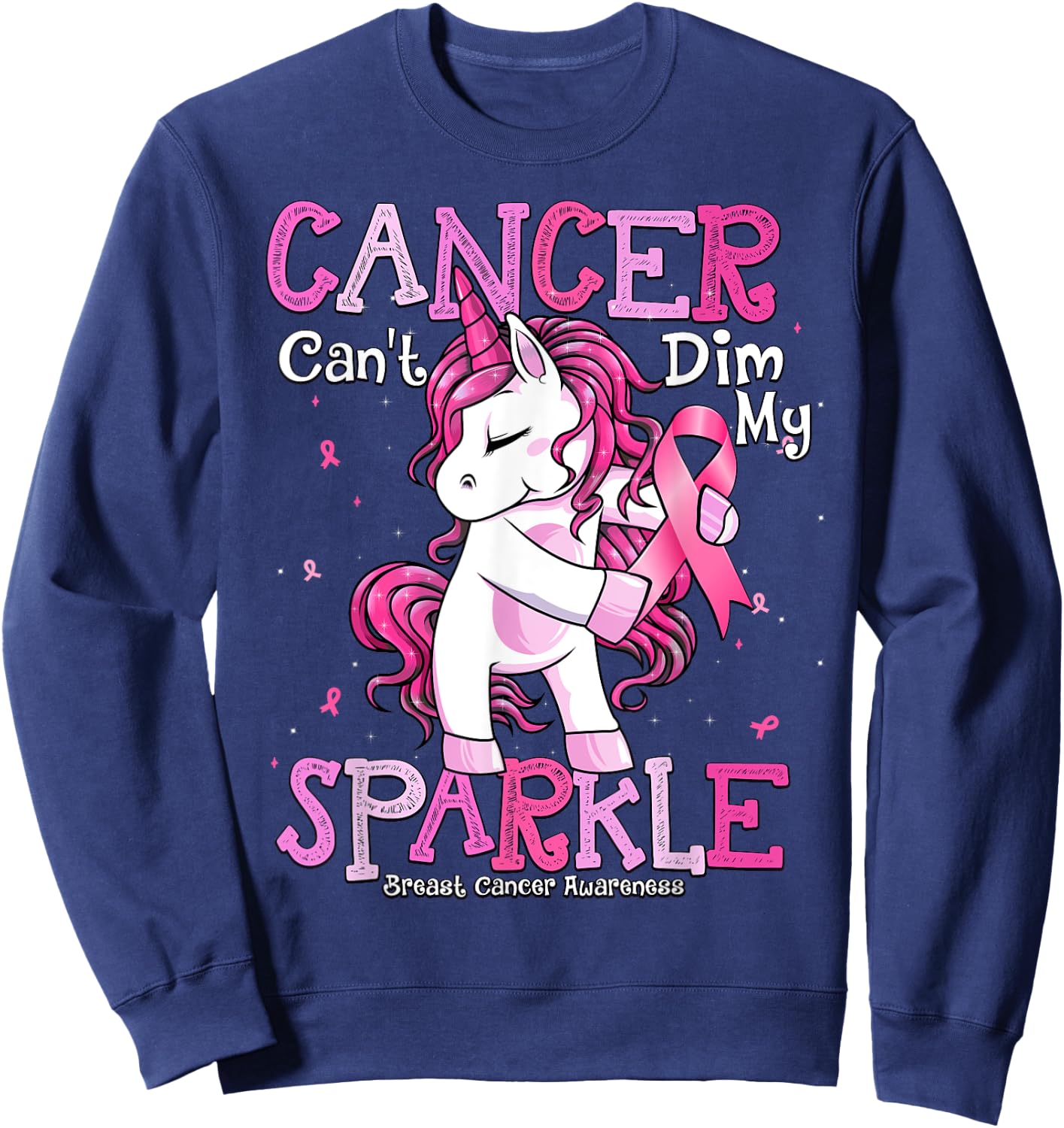 Breast Cancer Support Shirt Breast Cancer Awareness Unicorn Sweatshirt - Sweatshirt | Navy