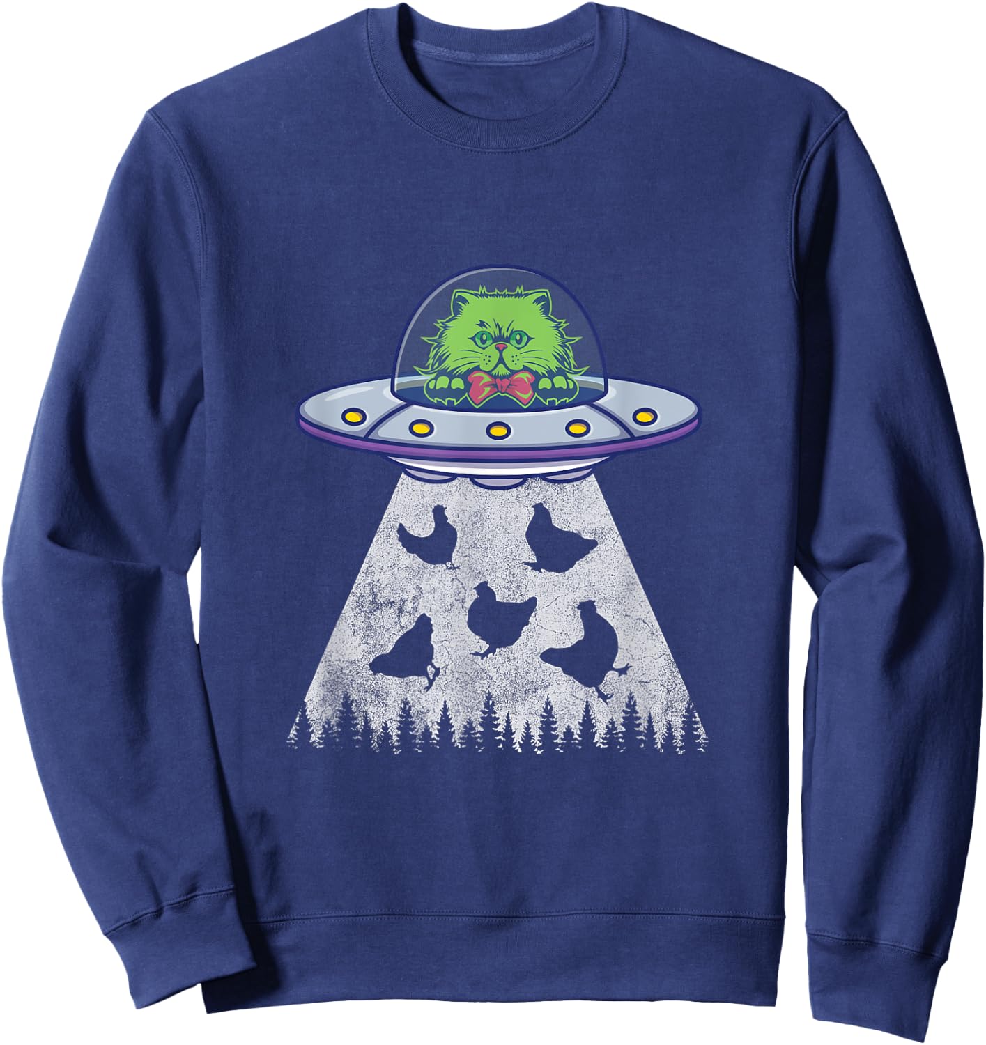 Cat Abduction Chicken Funny UFO Alien Lover Vintage Distress Sweatshirt - Sweatshirt | Navy