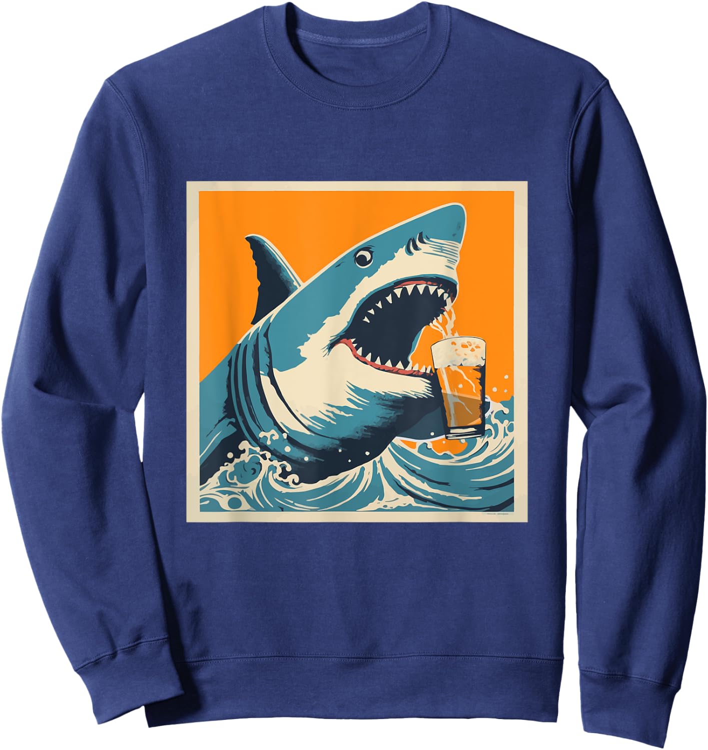 Shark Drinking Beer - Funny Sarcastic Happy Sweatshirt - Sweatshirt | Navy