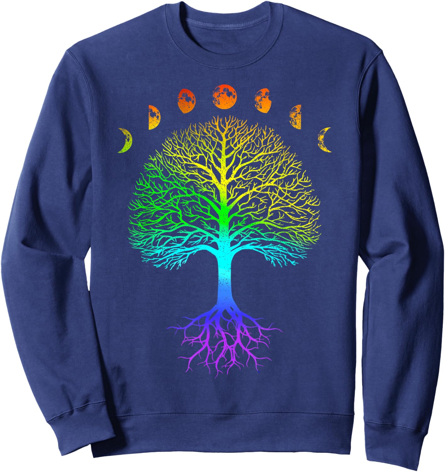 Tree of Life Phases of the Moon Vintage Retro Yoga Gift Sweatshirt - Sweatshirt | Navy