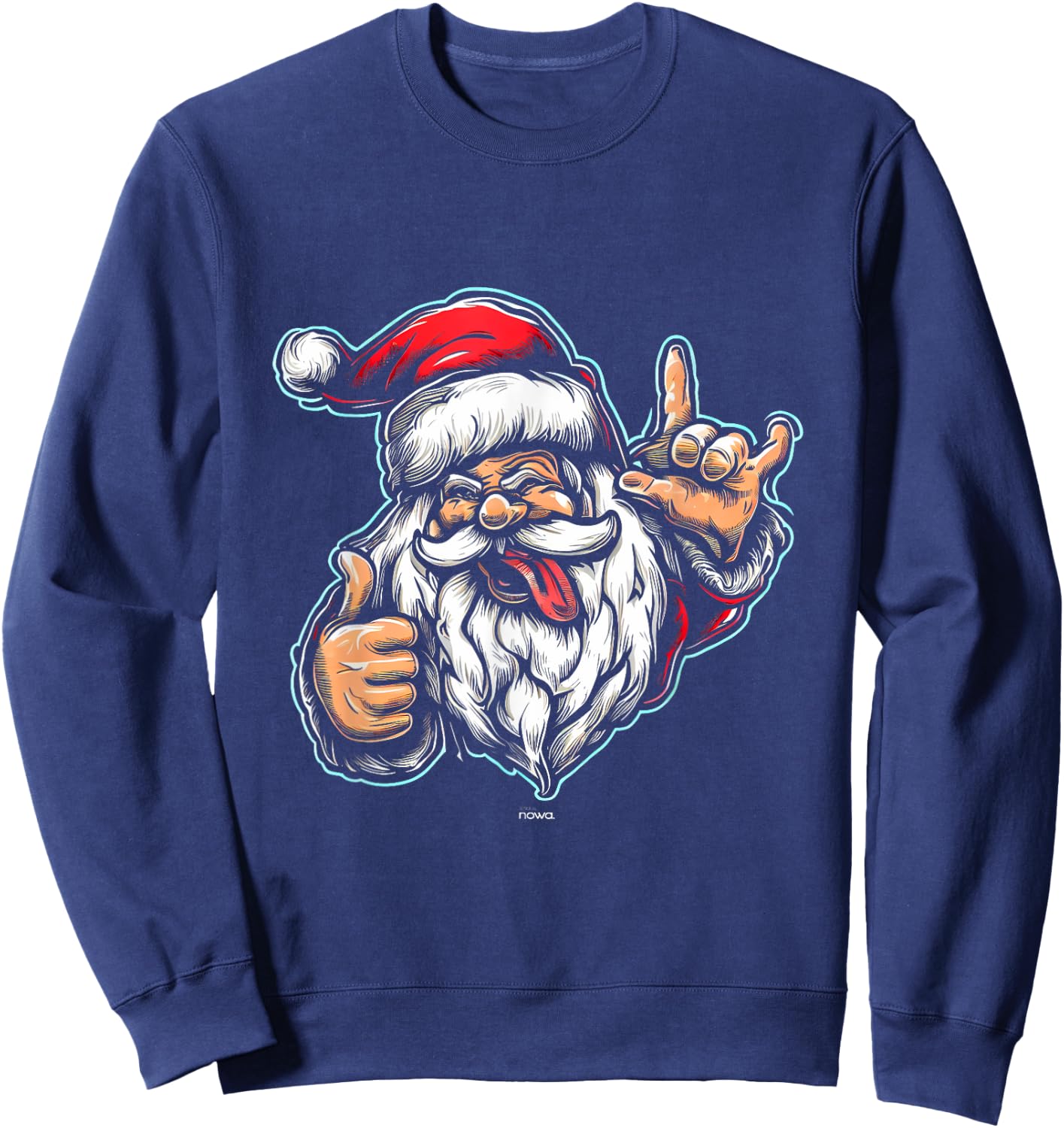 Funny Hard Rocking Tongue Out Santa Claus Loves Rock Music Sweatshirt - Sweatshirt | Navy