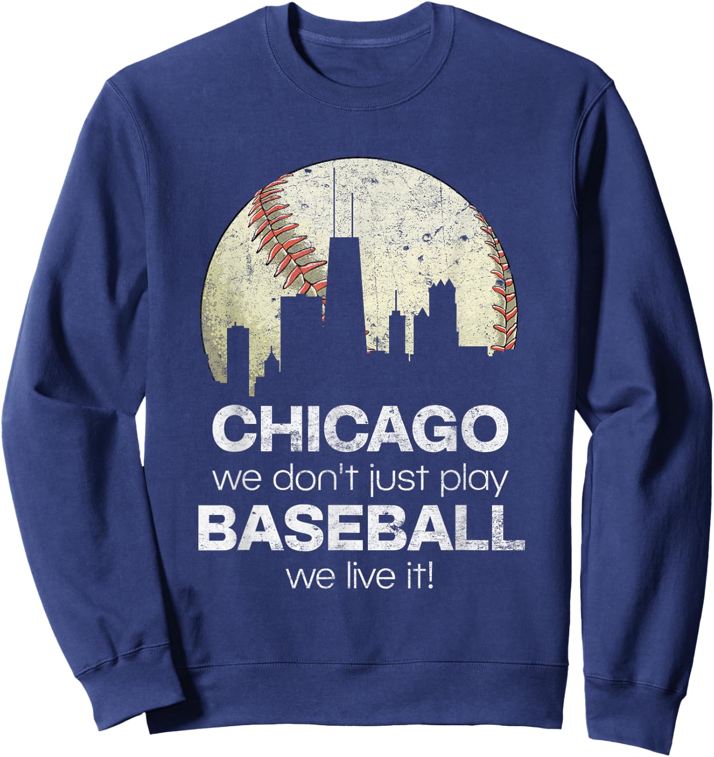 Vintage Baseball Chicago Skyline Illinois Sweatshirt - Sweatshirt | Navy