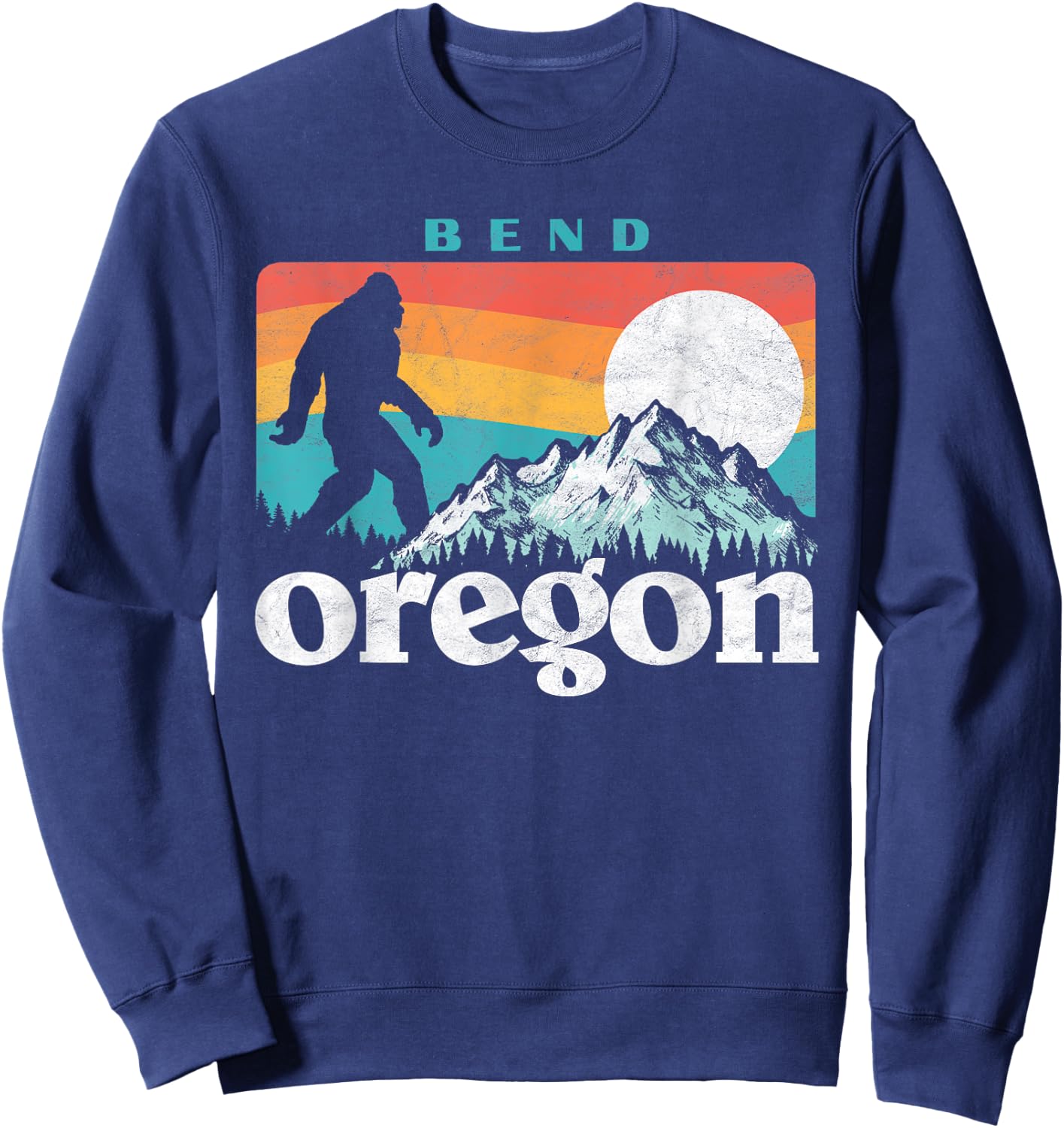 Bend Oregon Retro 80s Bigfoot Mountains Sweatshirt - Sweatshirt | Navy